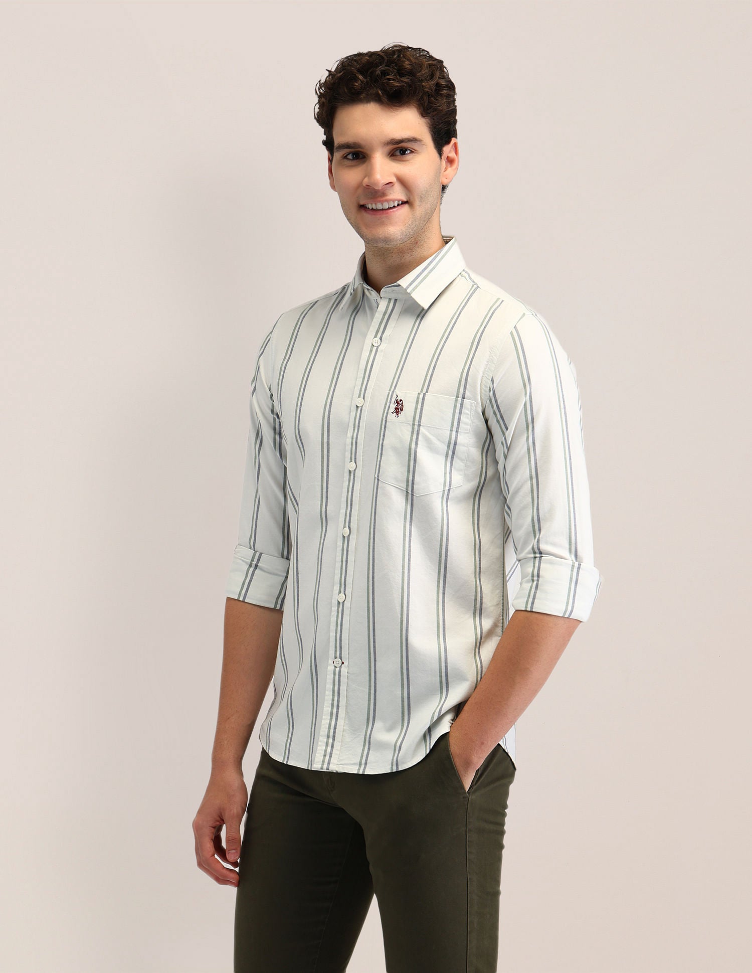 Tailored Fit Dobby Striped Shirt Dark Grey - U.S. POLO ASSN. | Large