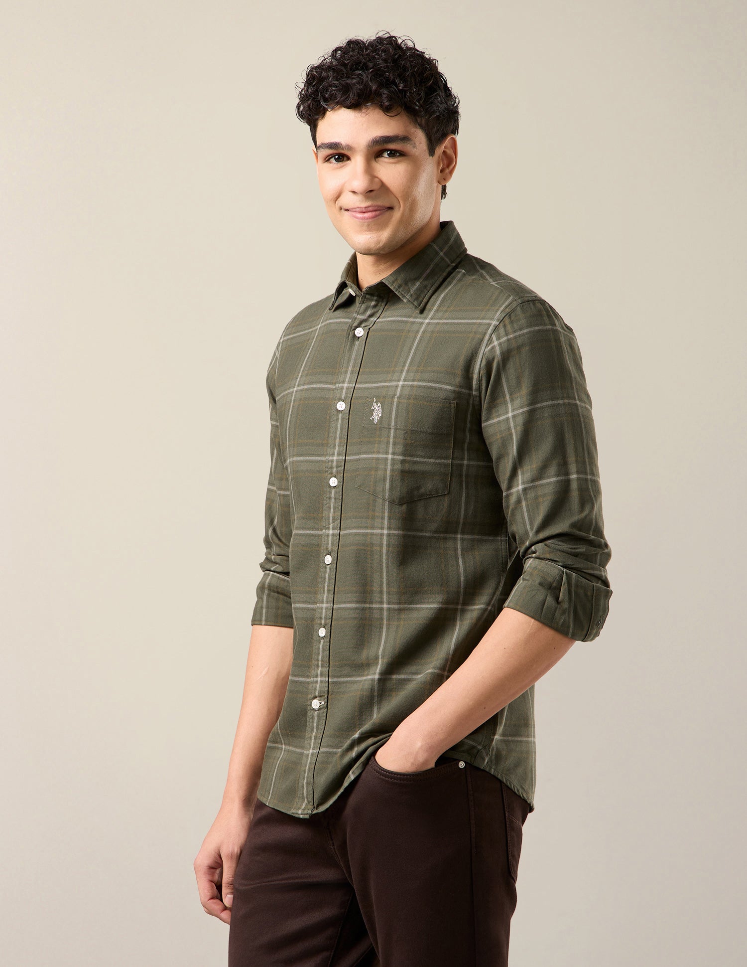 Grid Tattersall Checked Regular Fit Shirt Olive - U.S. Polo Assn. India | Large