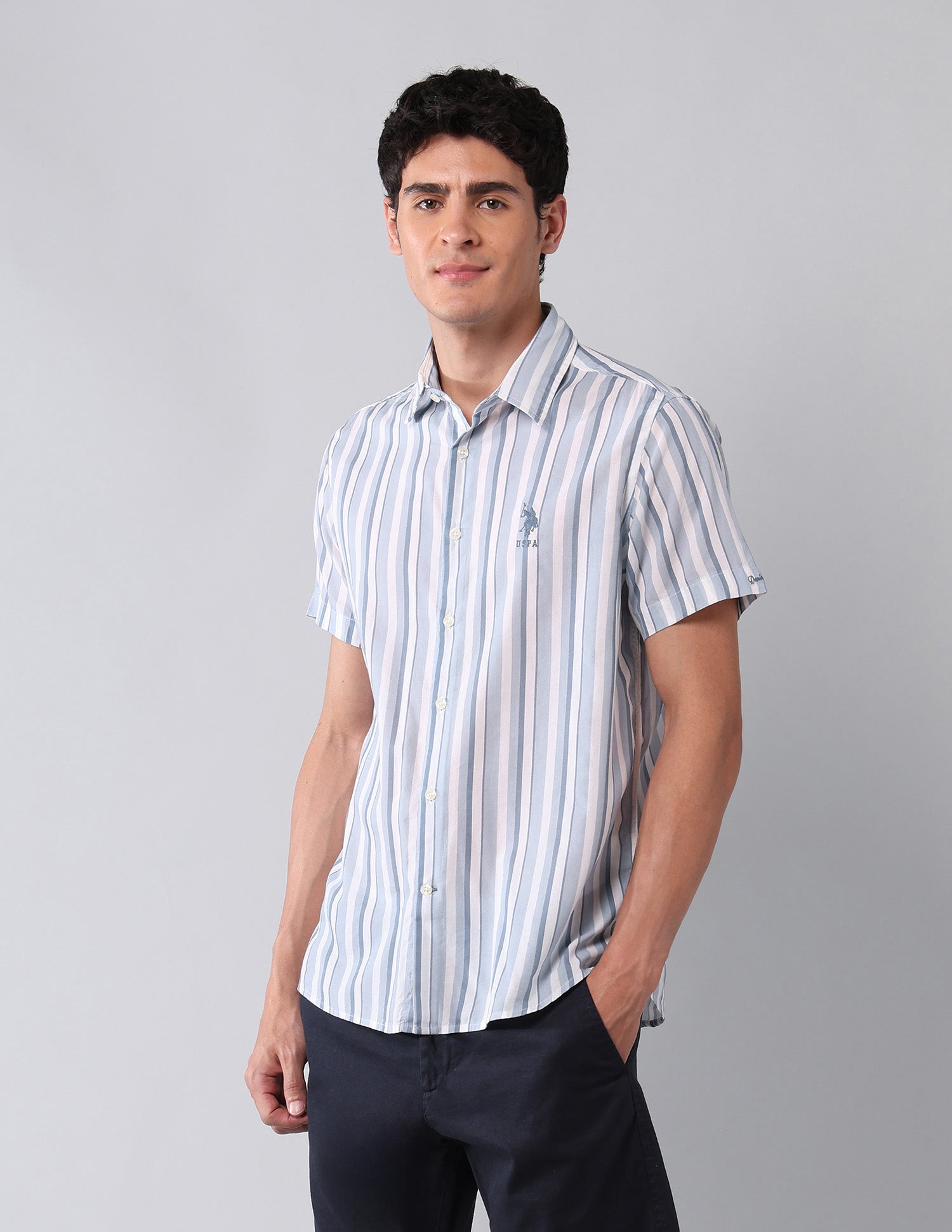 Vertical Striped Regular Fit Shirt Blue - U.S. Polo Assn. India | Large