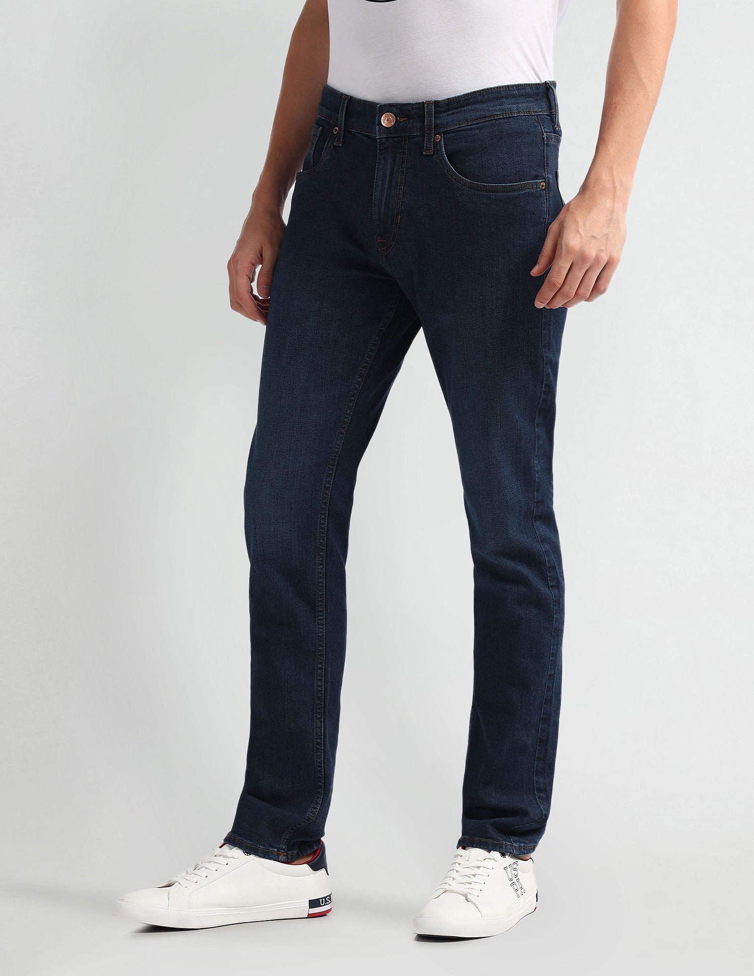 Brandon Slim Tapered Fit Mid Rise Jeans Dark Blue - U.S. Polo Assn. India | Large