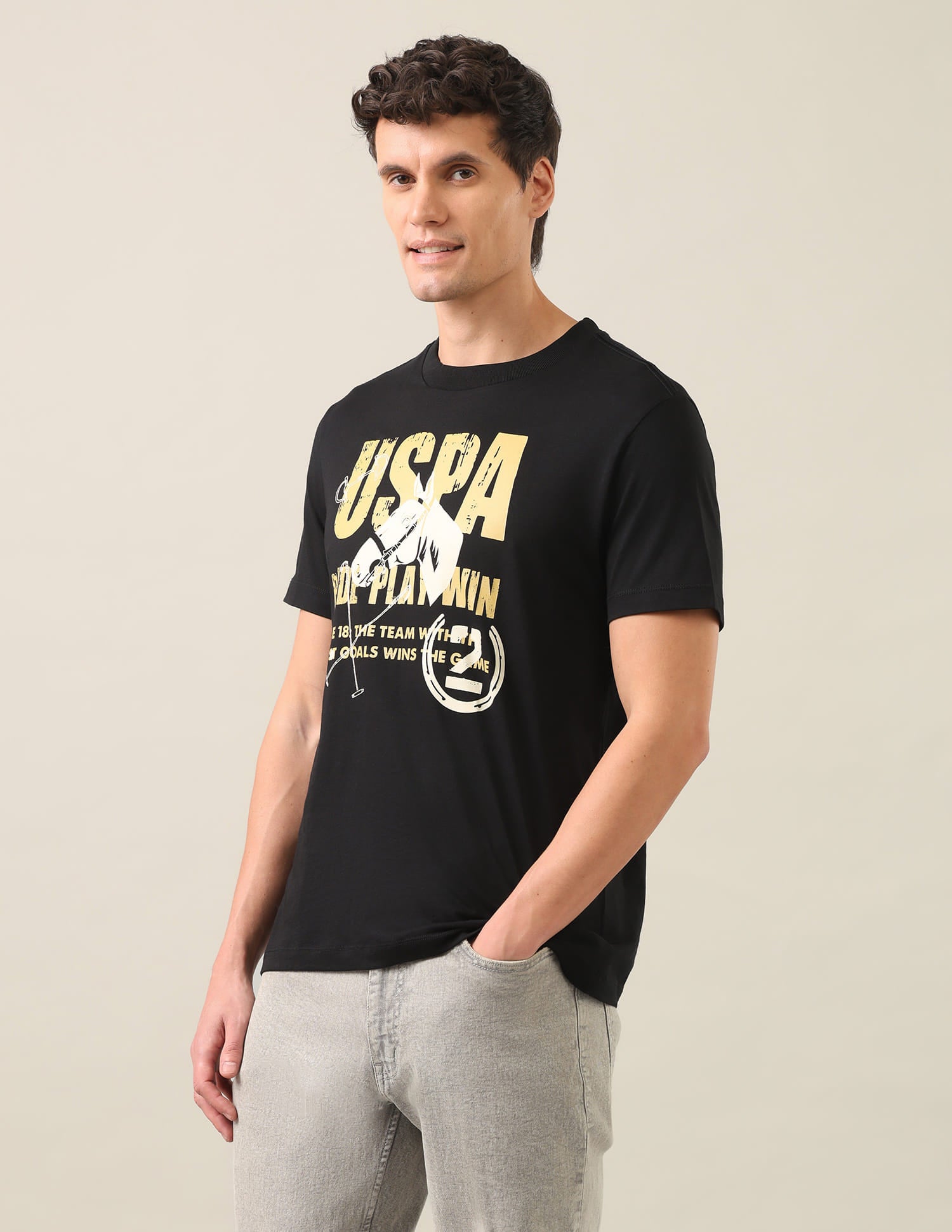 Graphic Brand Printed Regular Fit T-Shirt Black - U.S. Polo Assn. India | Large
