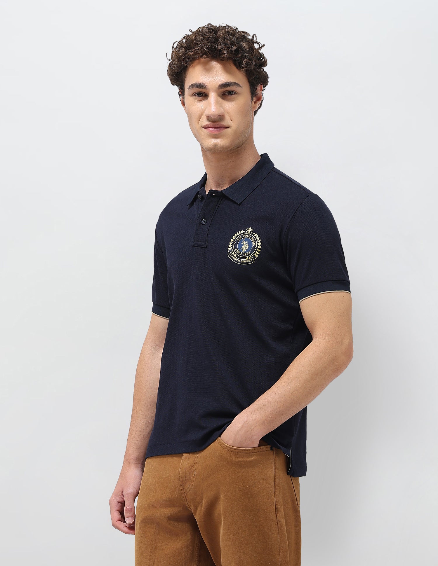 Solid Slim Fit Polo Shirt Navy - U.S. Polo Assn. India | Large