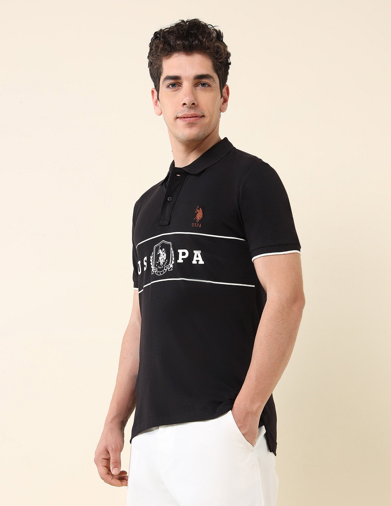 Brand Printed Slim Fit Classic Polo Shirt Black - U.S. Polo Assn. India | Large
