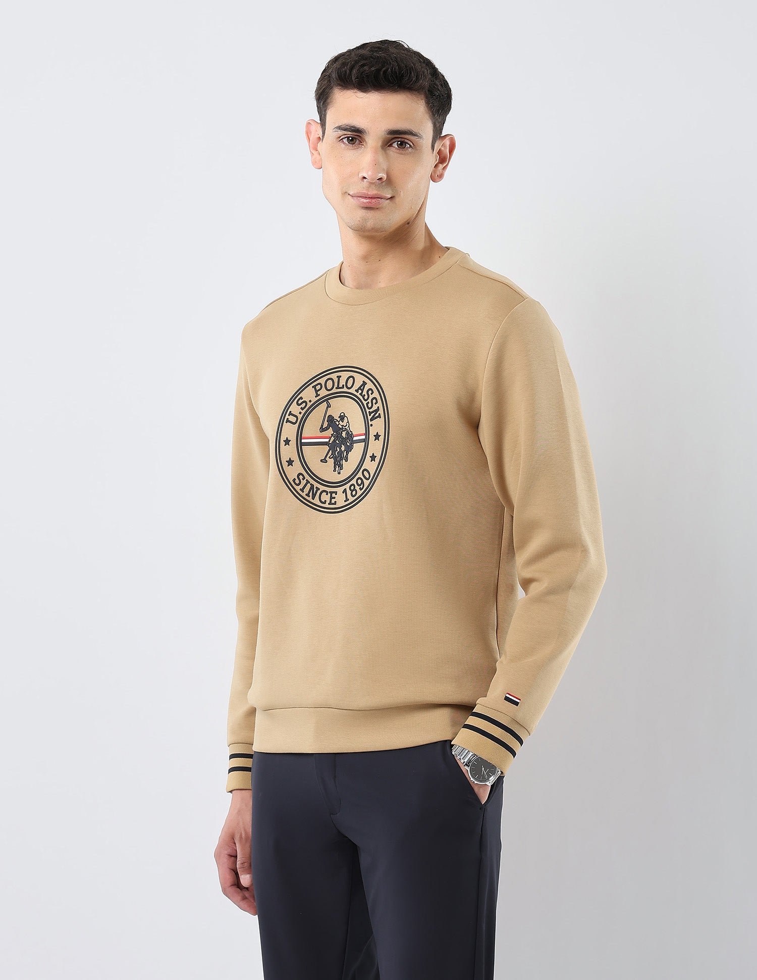 Brand Embossed Regular Fit Sweatshirt Khaki - U.S. POLO ASSN. | Large