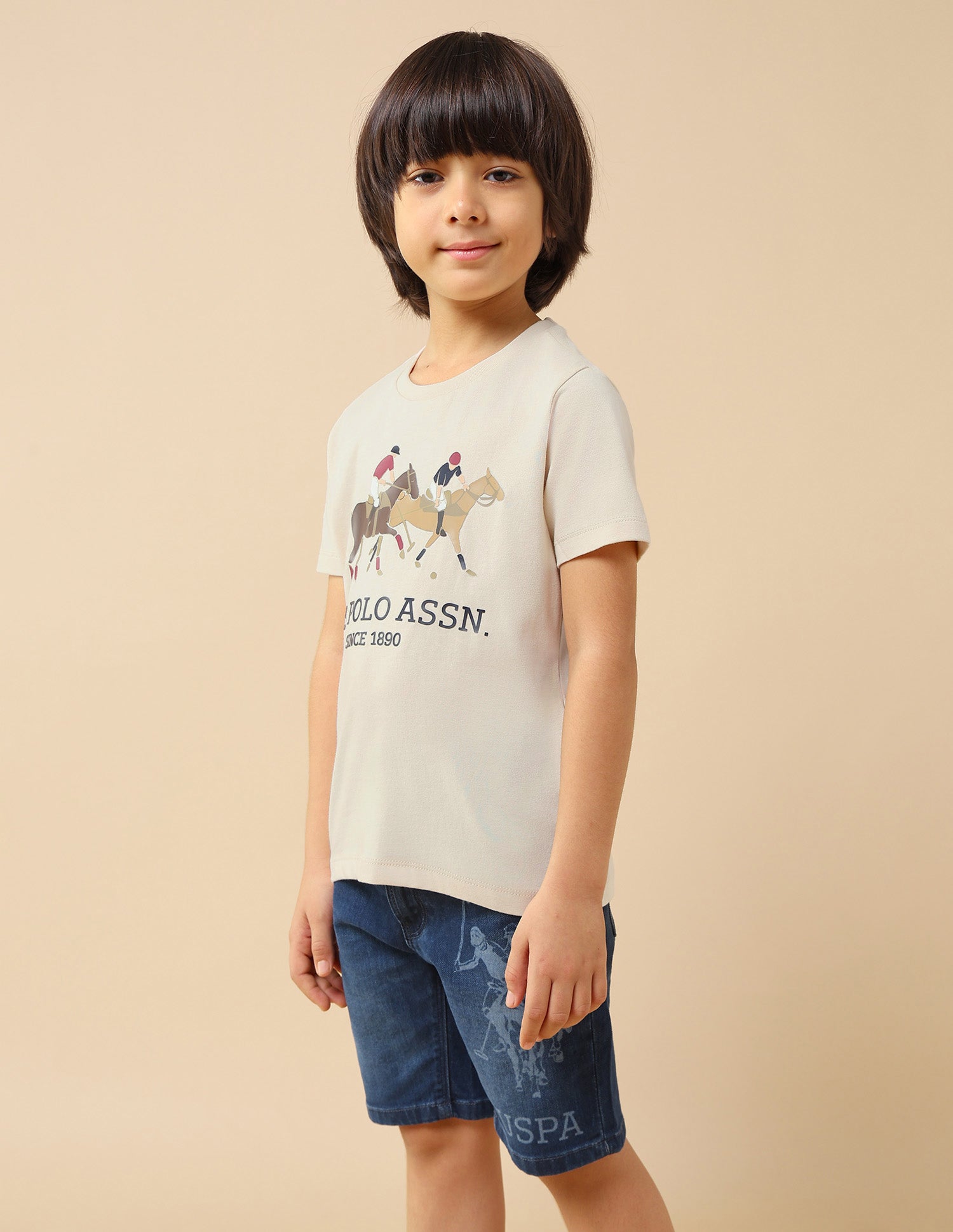 Boys Graphic Brand Printed Regular Fit T-Shirt Ecru - U.S. POLO ASSN. | Large