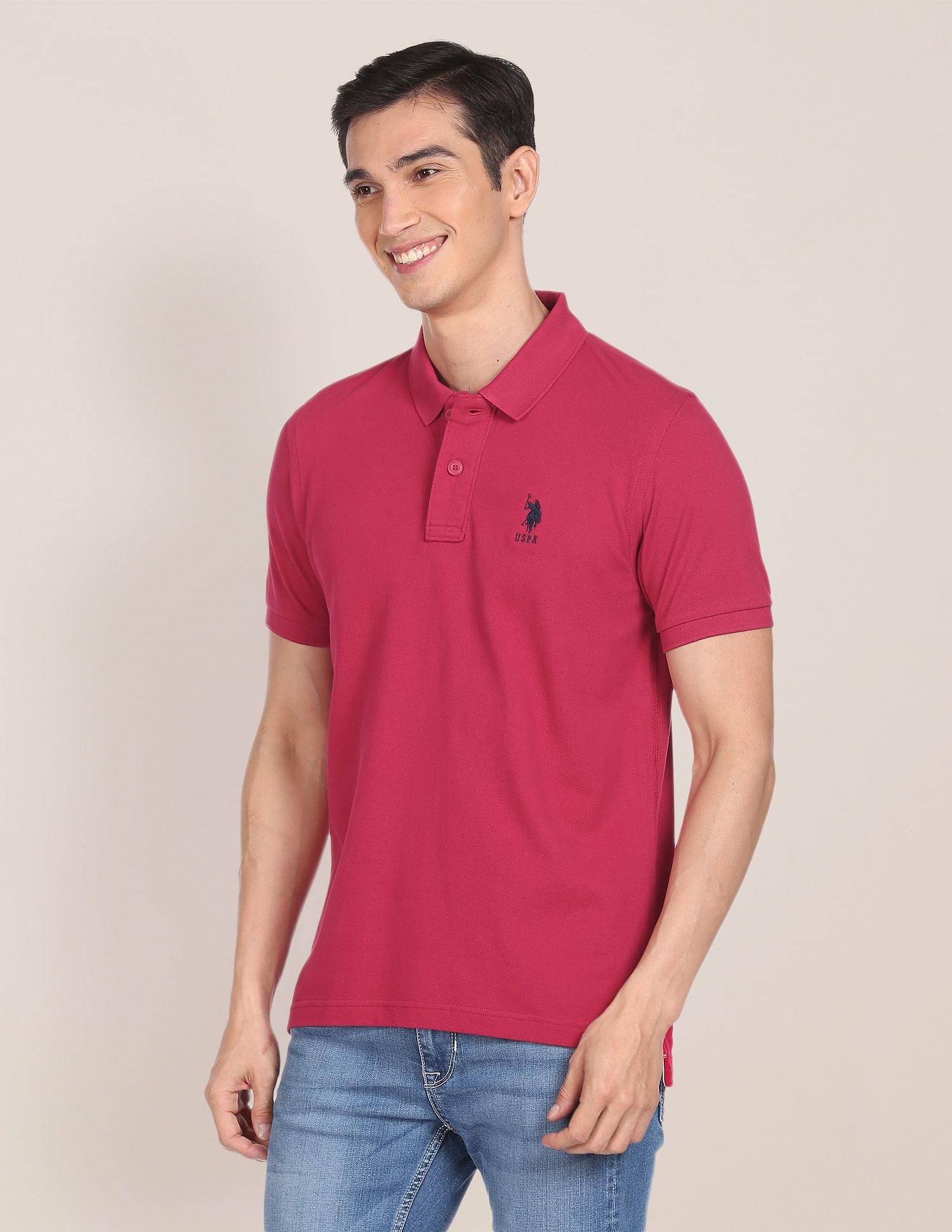 Ribbed Collar Solid Polo Shirt Magenta - U.S. POLO ASSN. | Large
