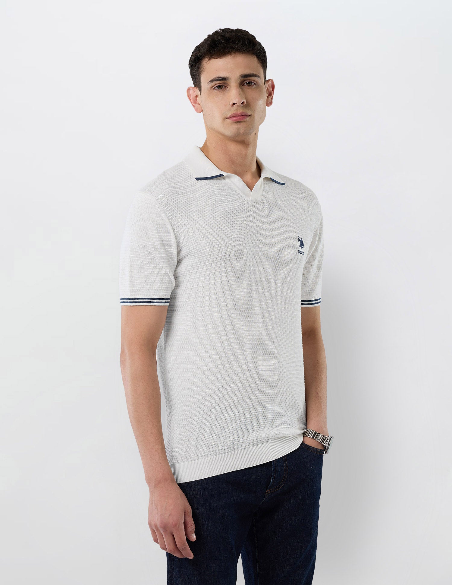 Slim Fit Textured Polo Shirt Off White - U.S. POLO ASSN. | Large