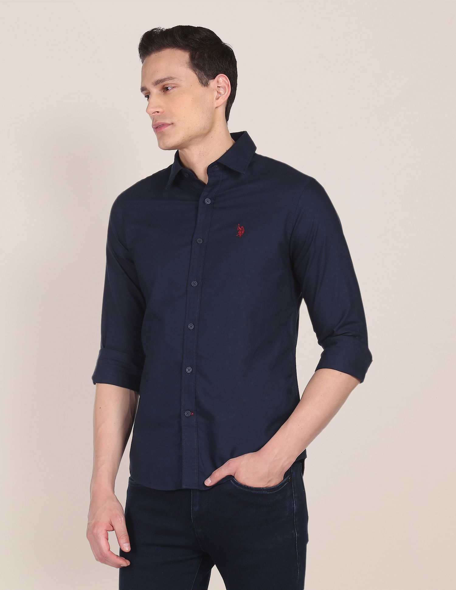 Pure Cotton Solid Casual Shirt Navy - U.S. POLO ASSN. | Large
