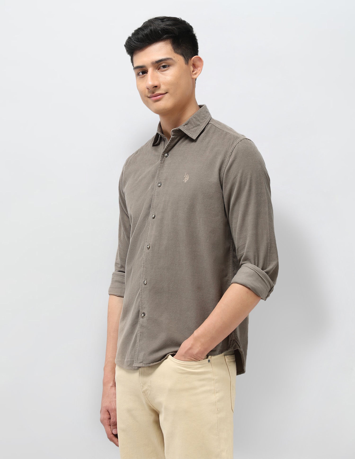 Pure Cotton Corduroy Shirt Stone - U.S. POLO ASSN. | Large