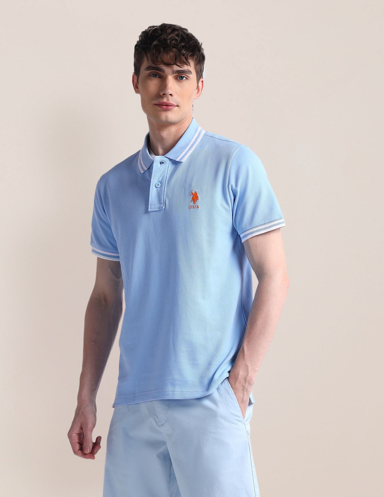 Short Sleeve Slim Fit Logo Polo Shirt Light Blue - U.S. POLO ASSN. | Large