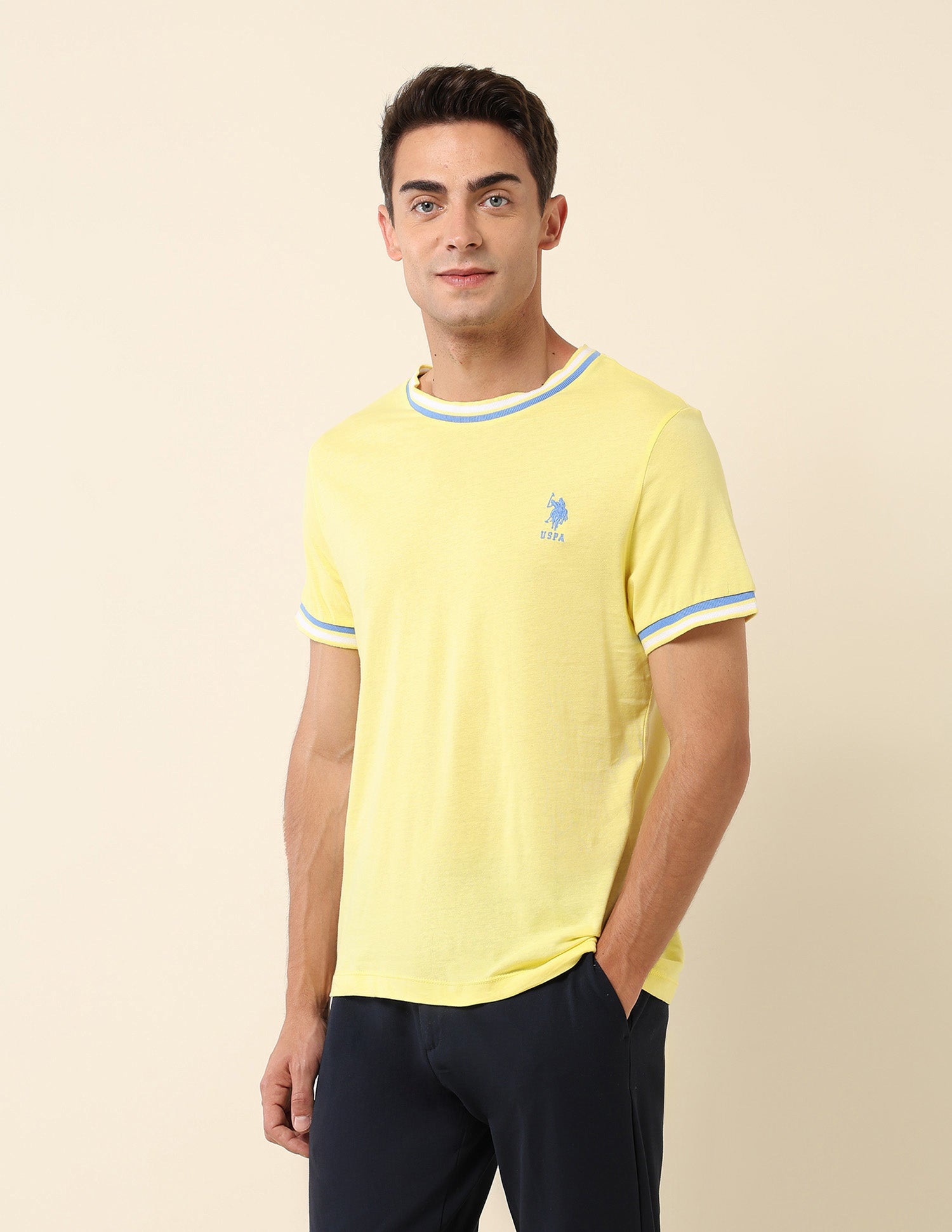 Solid Slim Fit T- Shirt Yellow - U.S. Polo Assn. India | Large