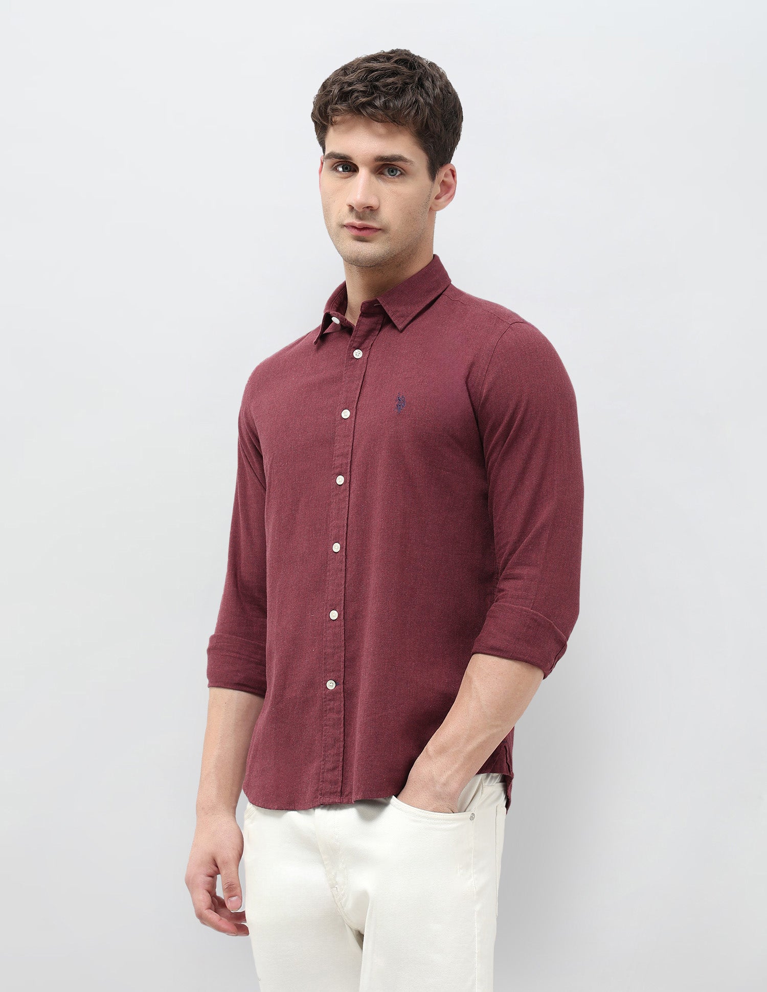Twill Solid Regular Fit Shirt Maroon - U.S. POLO ASSN. | Large
