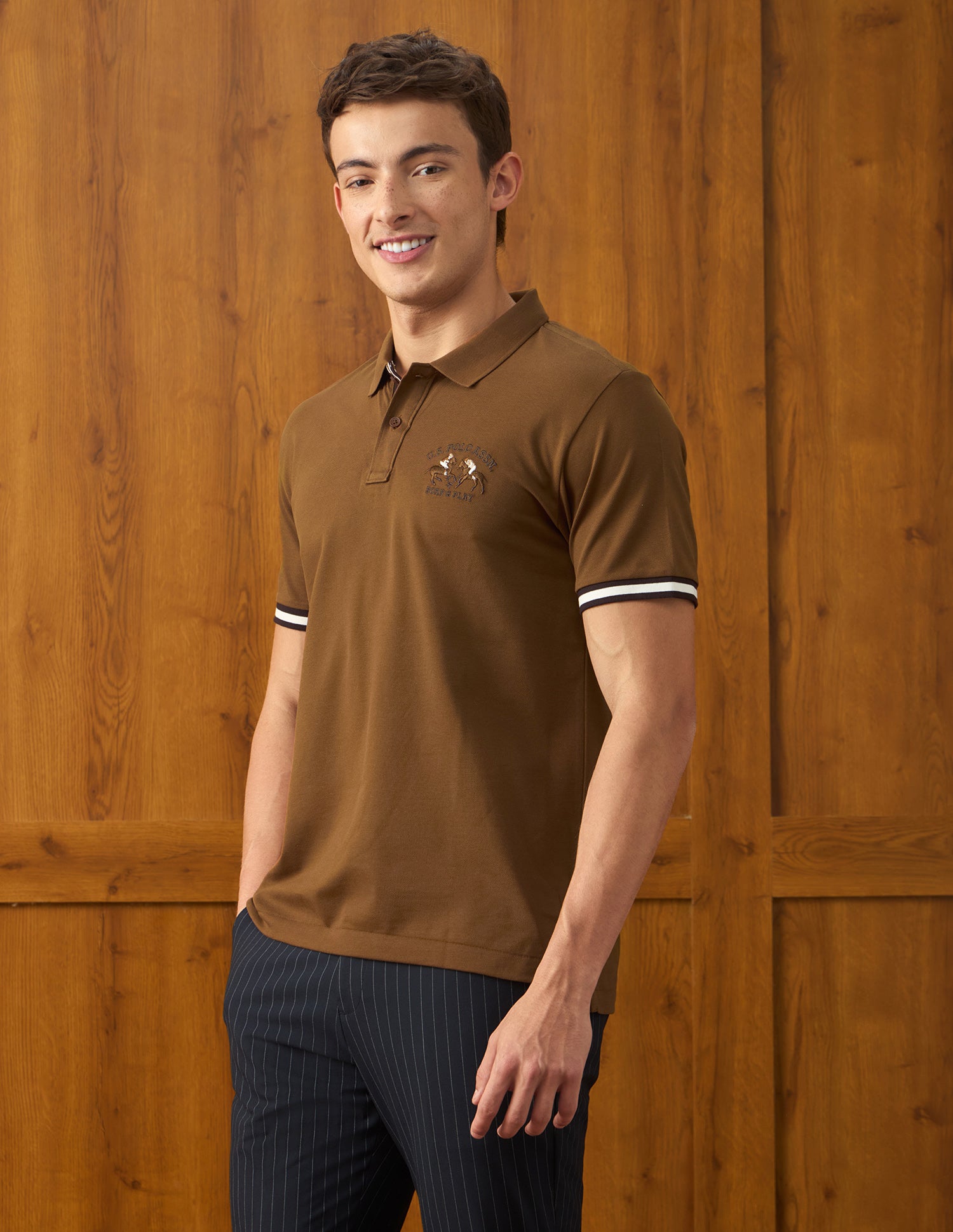 Solid Slim Fit Polo Shirt Brown - U.S. Polo Assn. India | Large