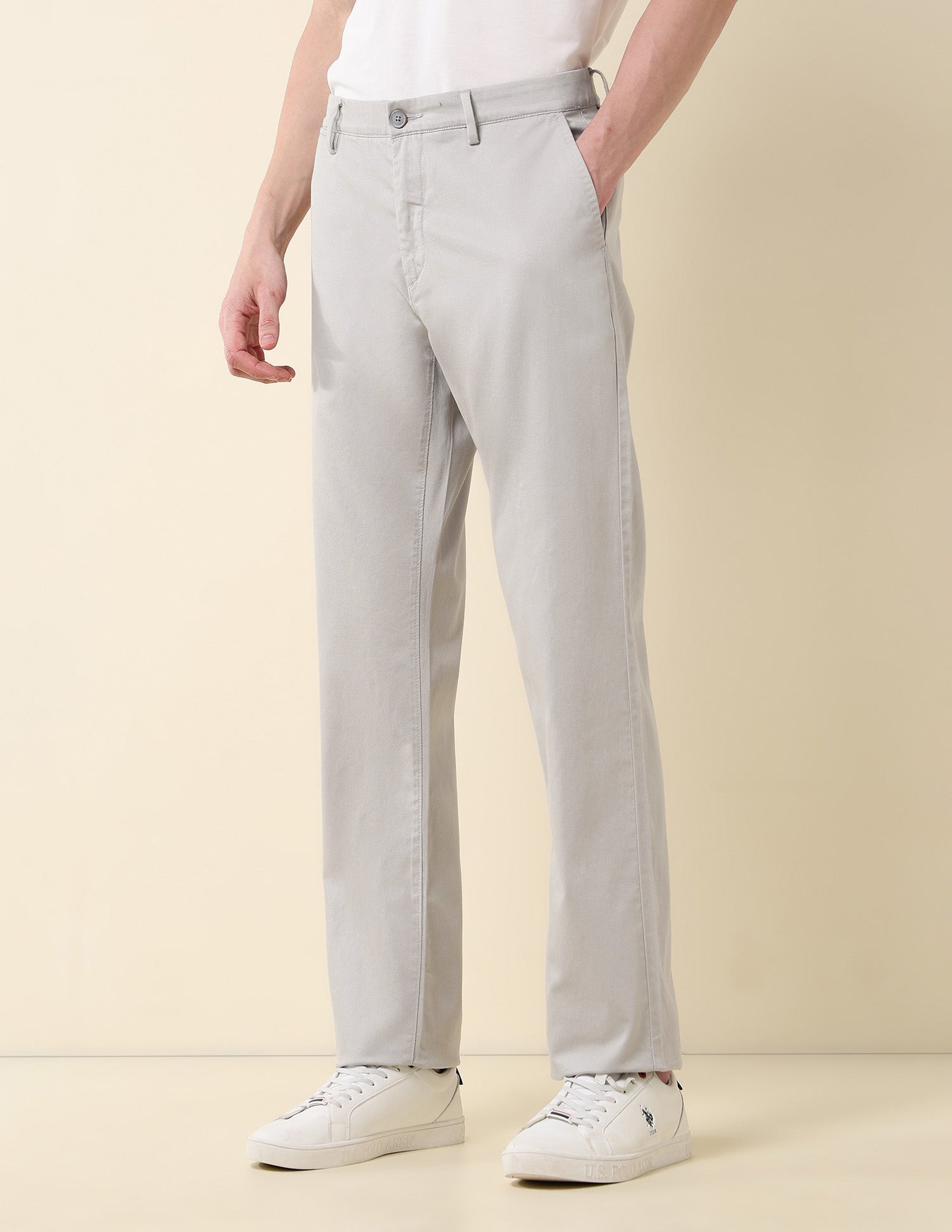 Solid Riley Straight Fit Twill Trousers Grey - U.S. POLO ASSN. | Large