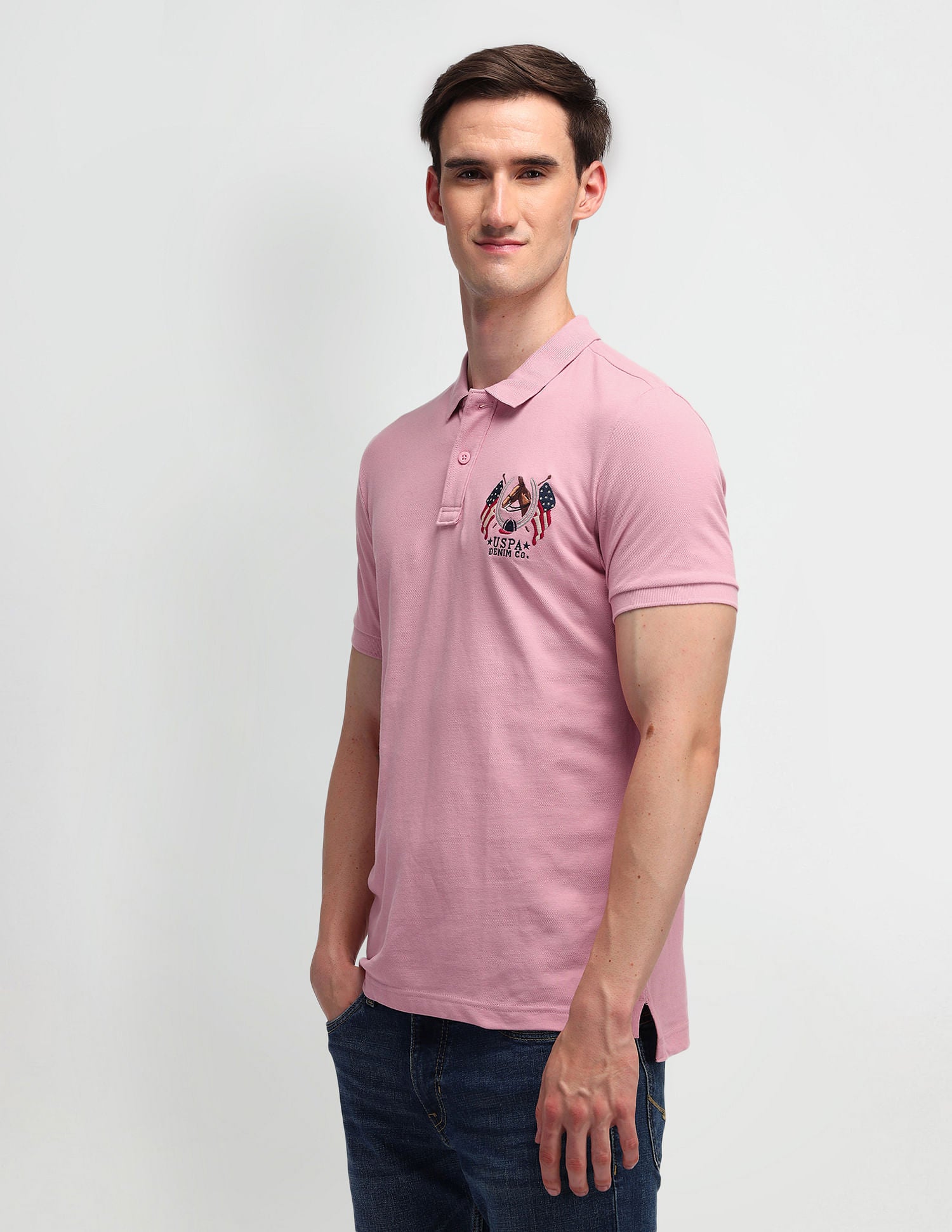 Pure Cotton Solid Slim Fit Polo Shirt Pink - U.S. POLO ASSN. | Large