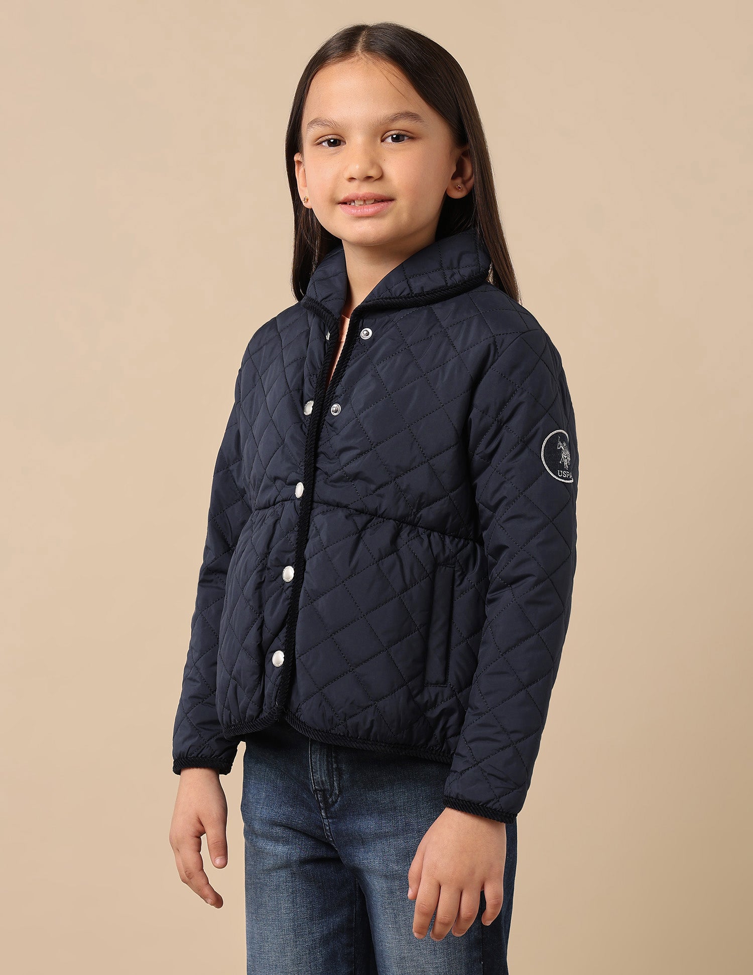 Girls Diamond Quilted Solid Jacket Navy - U.S. POLO ASSN. | Large