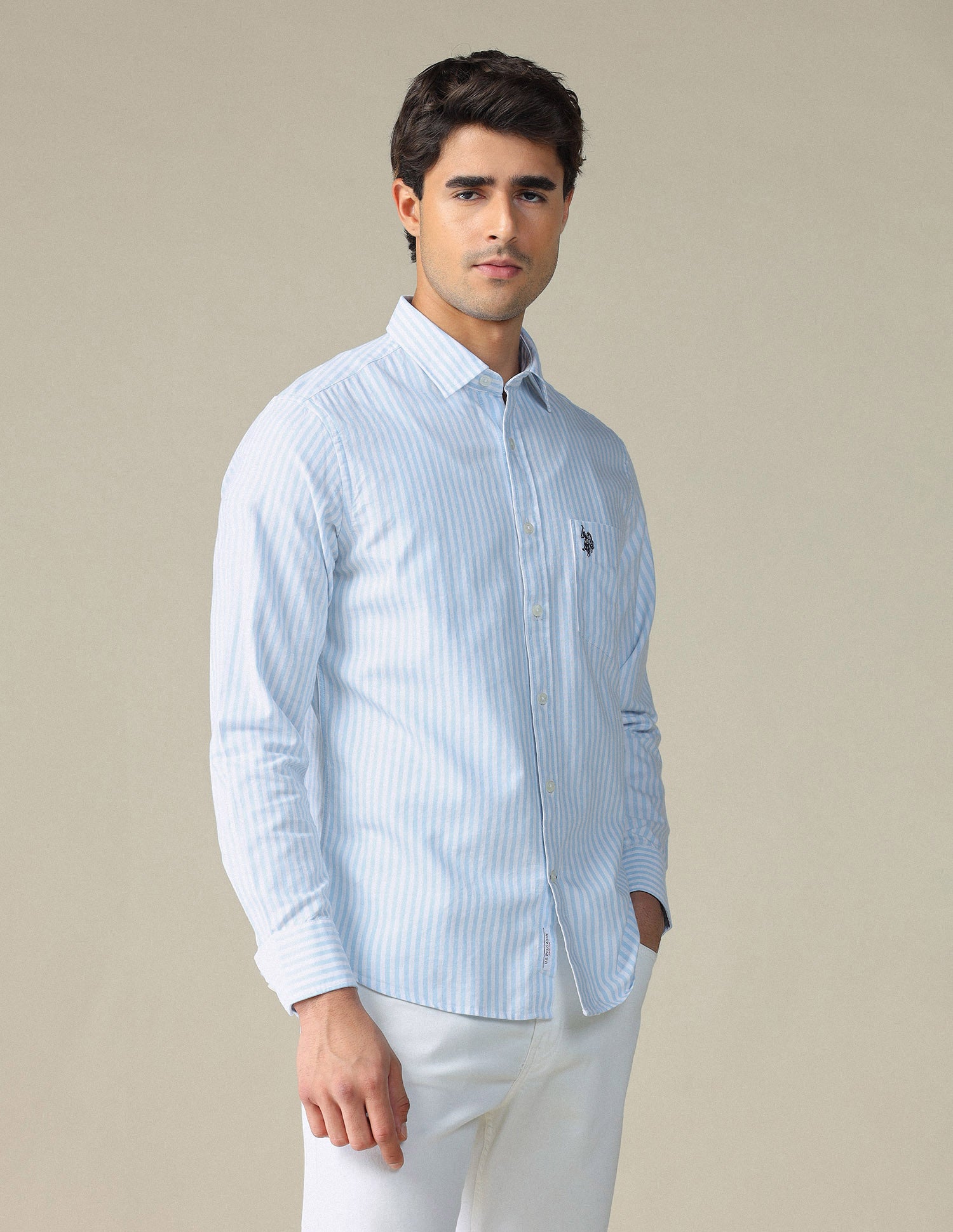 Pure Cotton Vertical Striped Shirt Blue - U.S. POLO ASSN. | Large