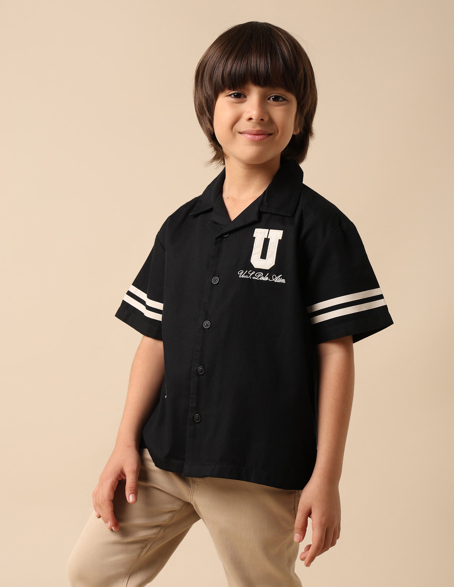 Boys Pure Cotton Cuban Shirt Black - U.S. POLO ASSN. | Large