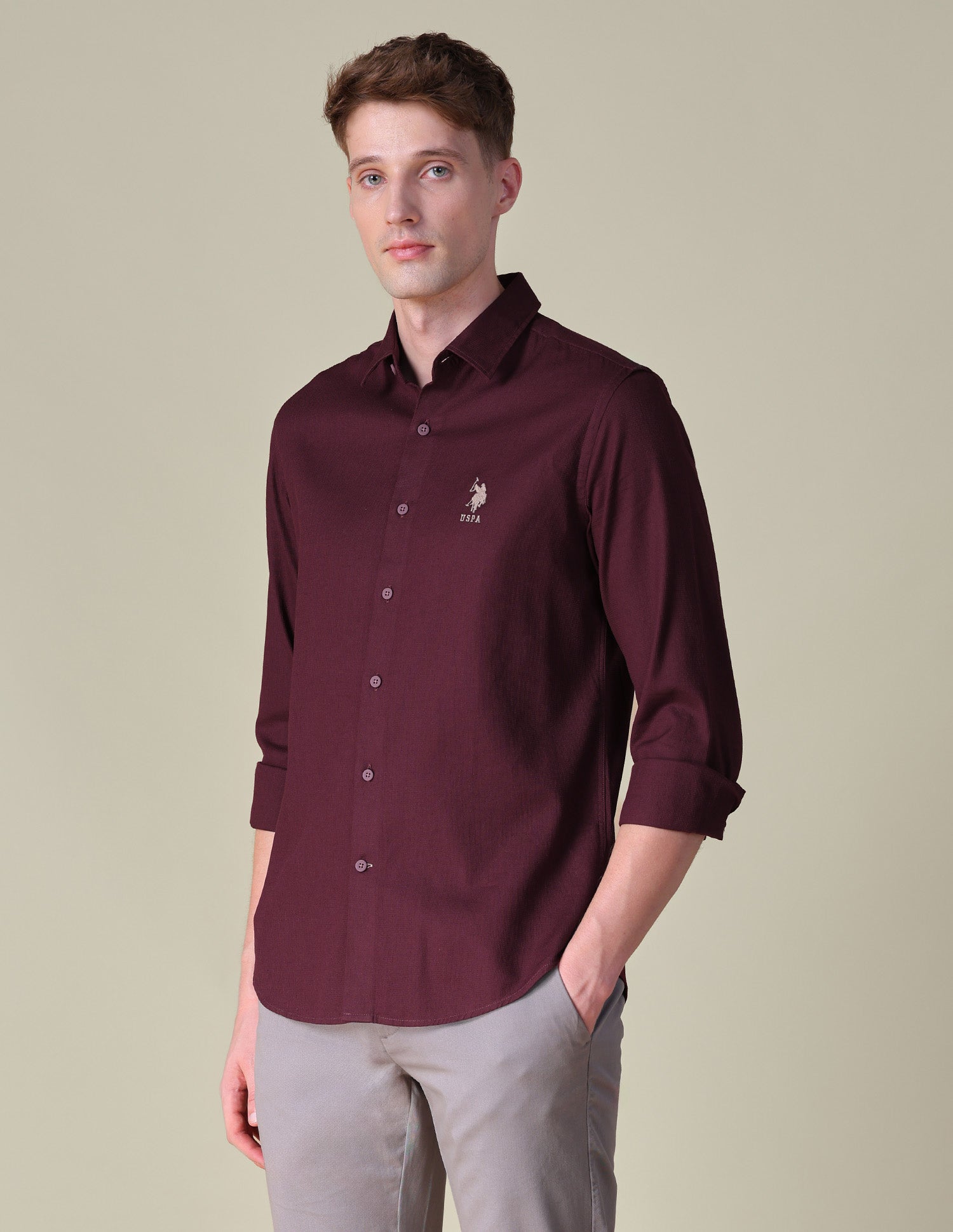 Dobby Textured Shirt Maroon - U.S. POLO ASSN. | Large
