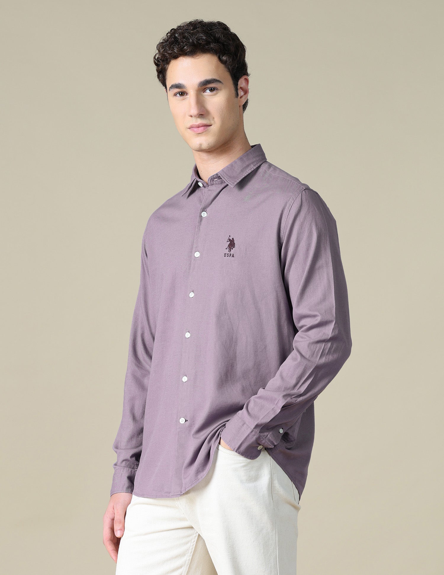 Solid Regular Fit Shirt Lavender - U.S. Polo Assn. India | Large