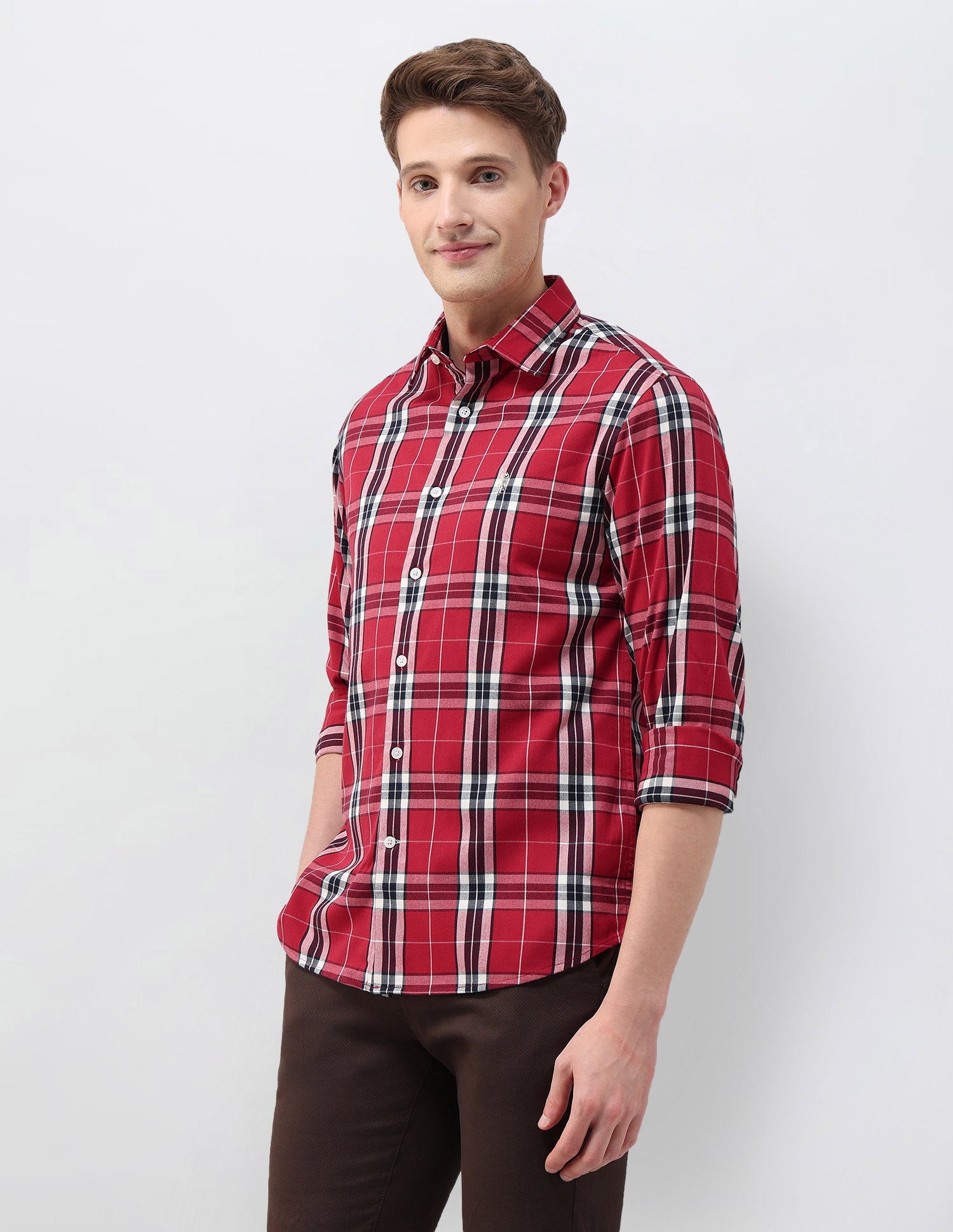 Plaid Checked Tailored Fit Shirt Red - U.S. Polo Assn. India | Large