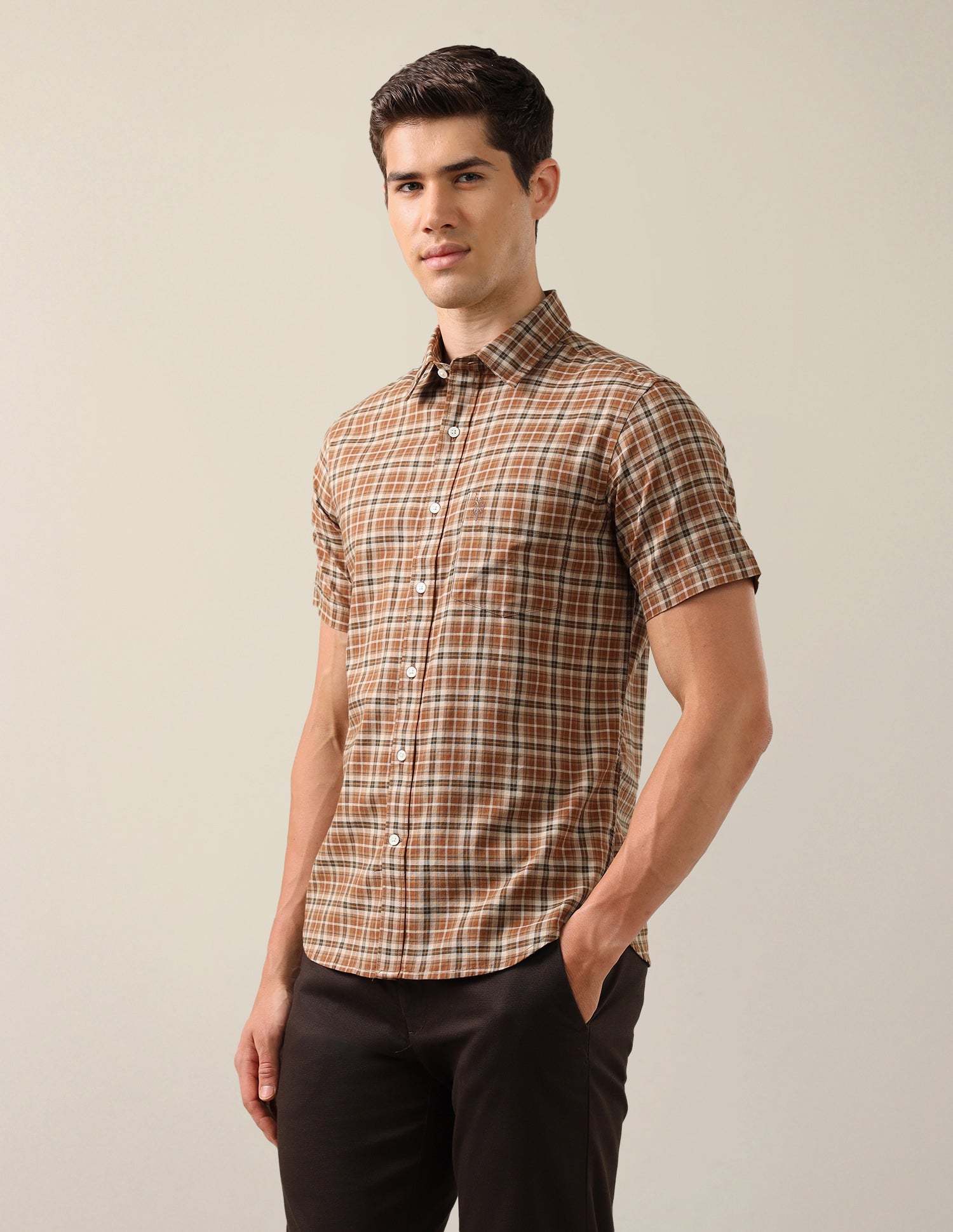 Plaid Checked Tailored Fit Shirt Brown - U.S. Polo Assn. India | Large