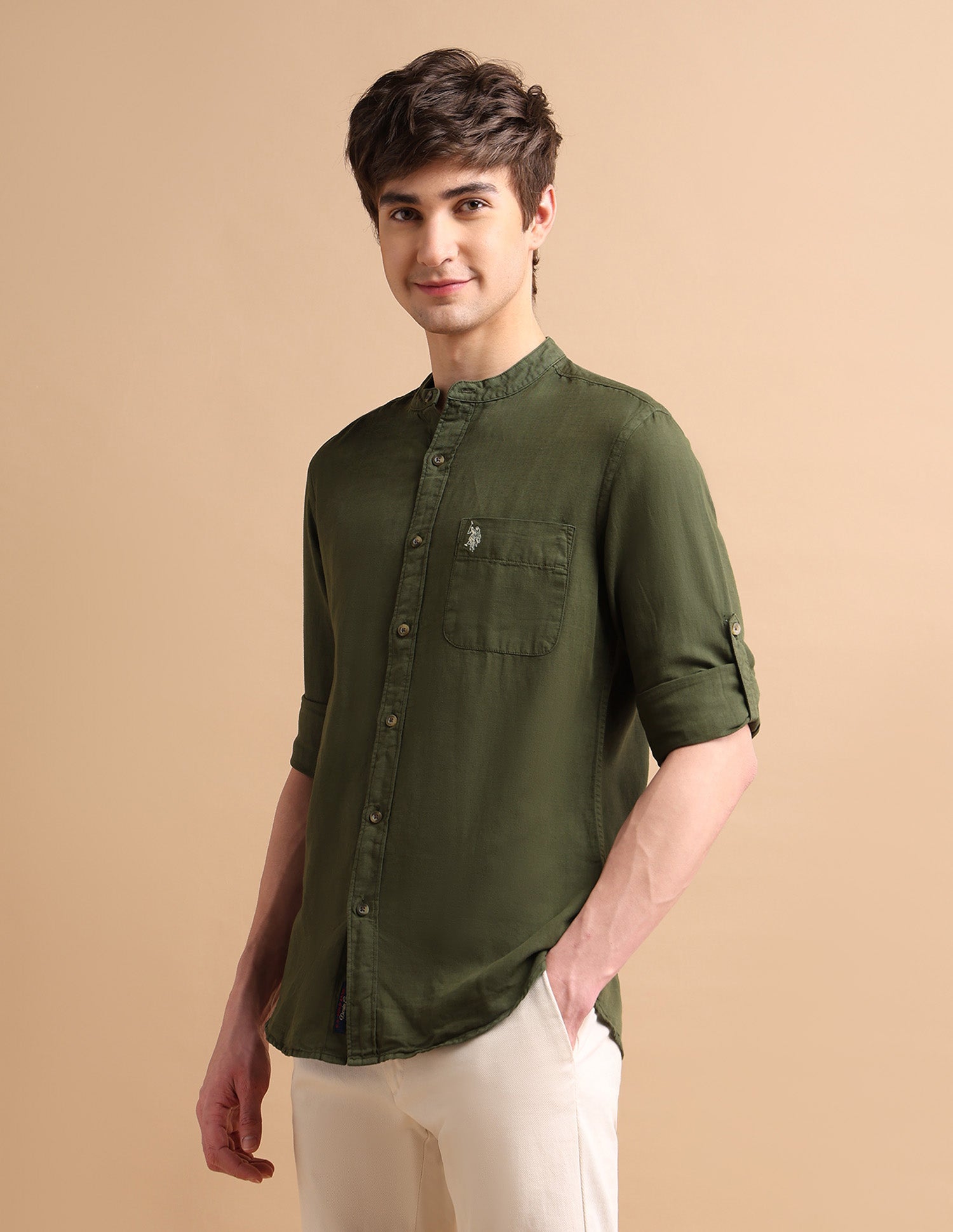 Dyed Linen Shirt Olive - U.S. POLO ASSN. | Large