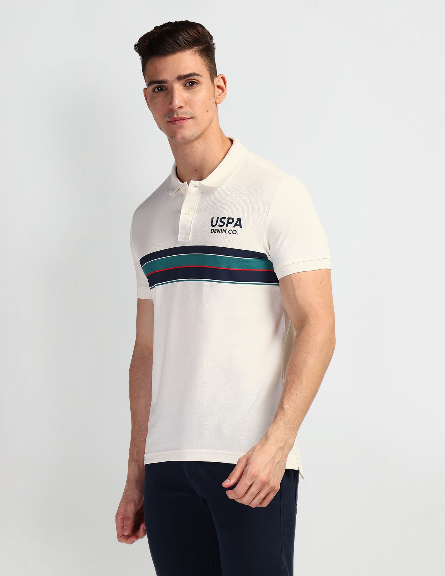 Horizontal Stripe Muscle Fit Polo Shirt White - U.S. Polo Assn. India | Large