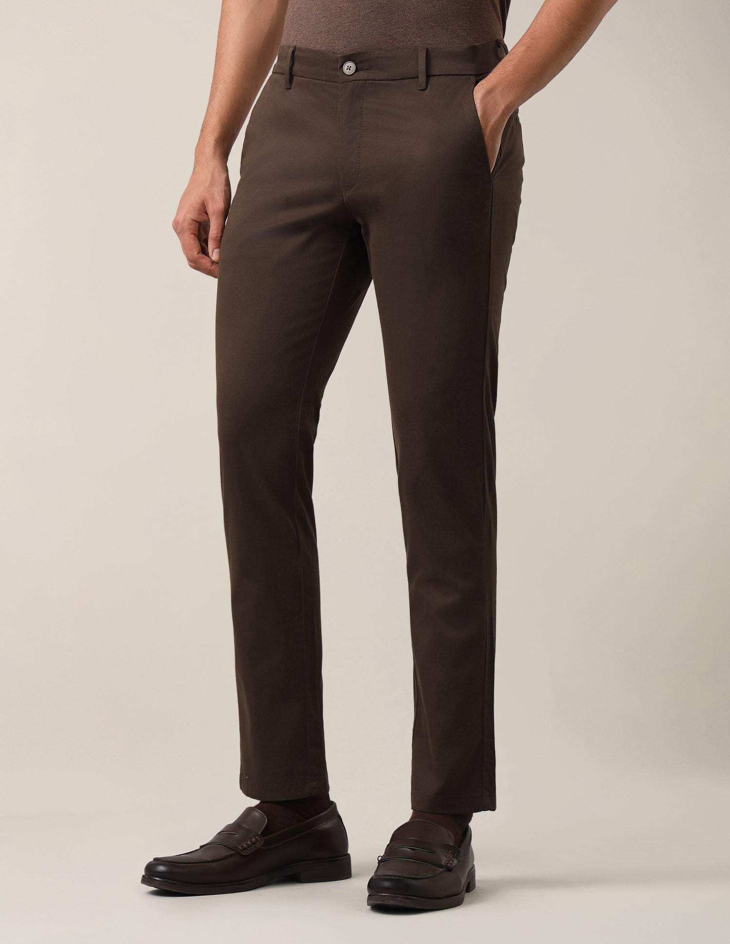 Denver Slim Fit Dobby Trousers Dark Brown - U.S. Polo Assn. India | Large