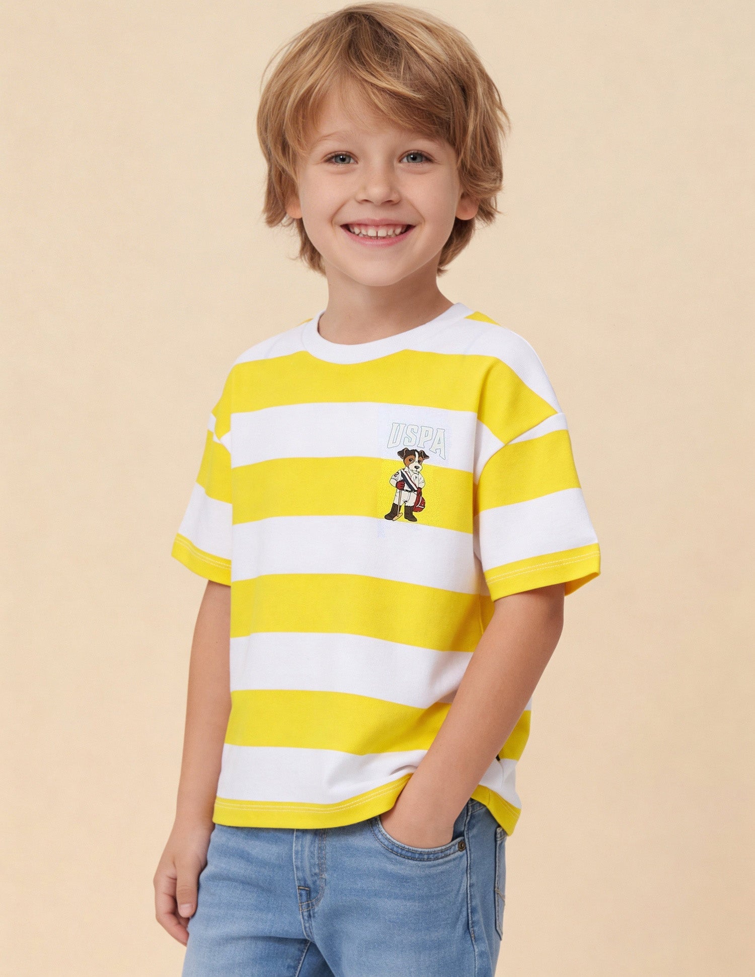 Horizontal Striped Oversized Fit T-Shirt Yellow - U.S. Polo Assn. India | Large