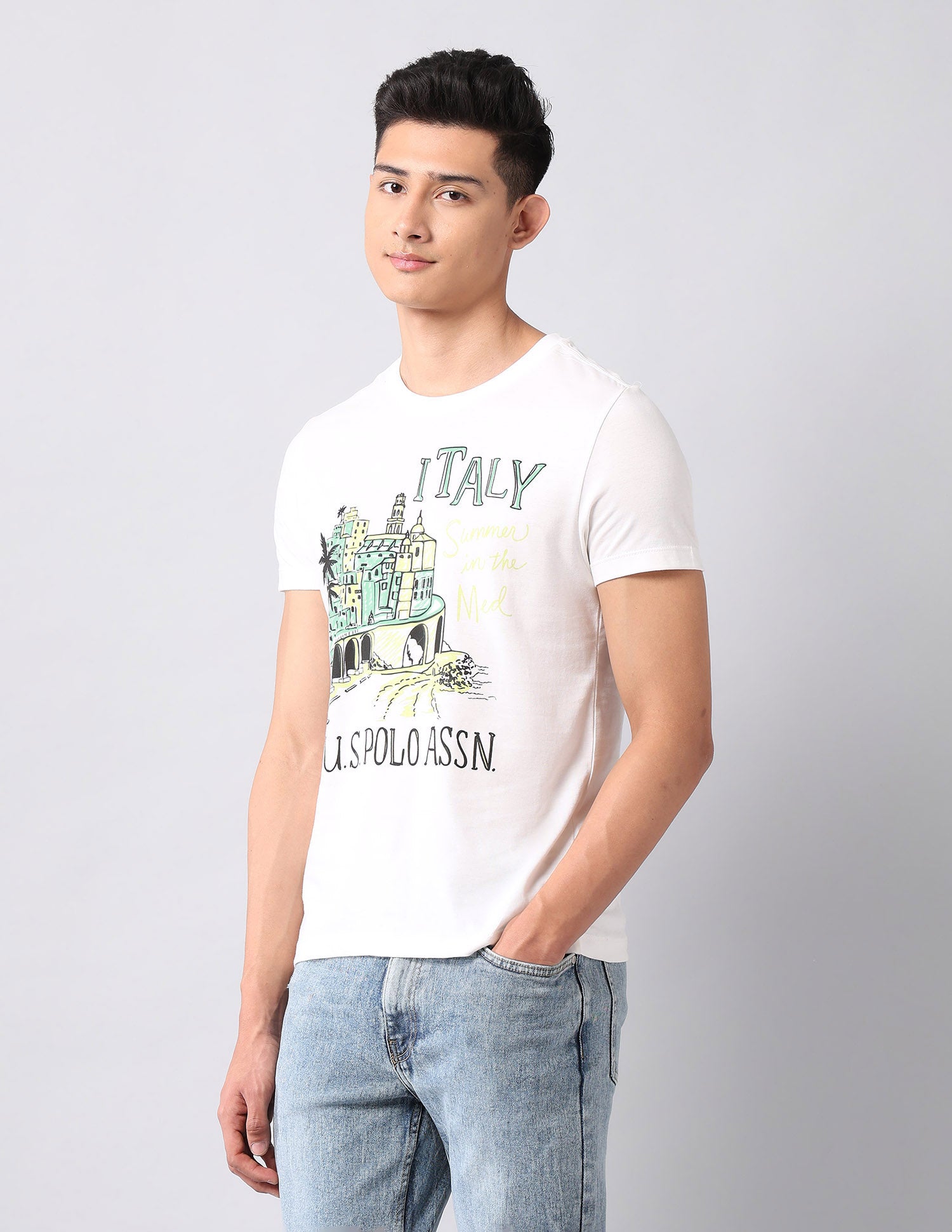 Muscle Fit Graphic Printed T-Shirt Ivory - U.S. Polo Assn. India | Large