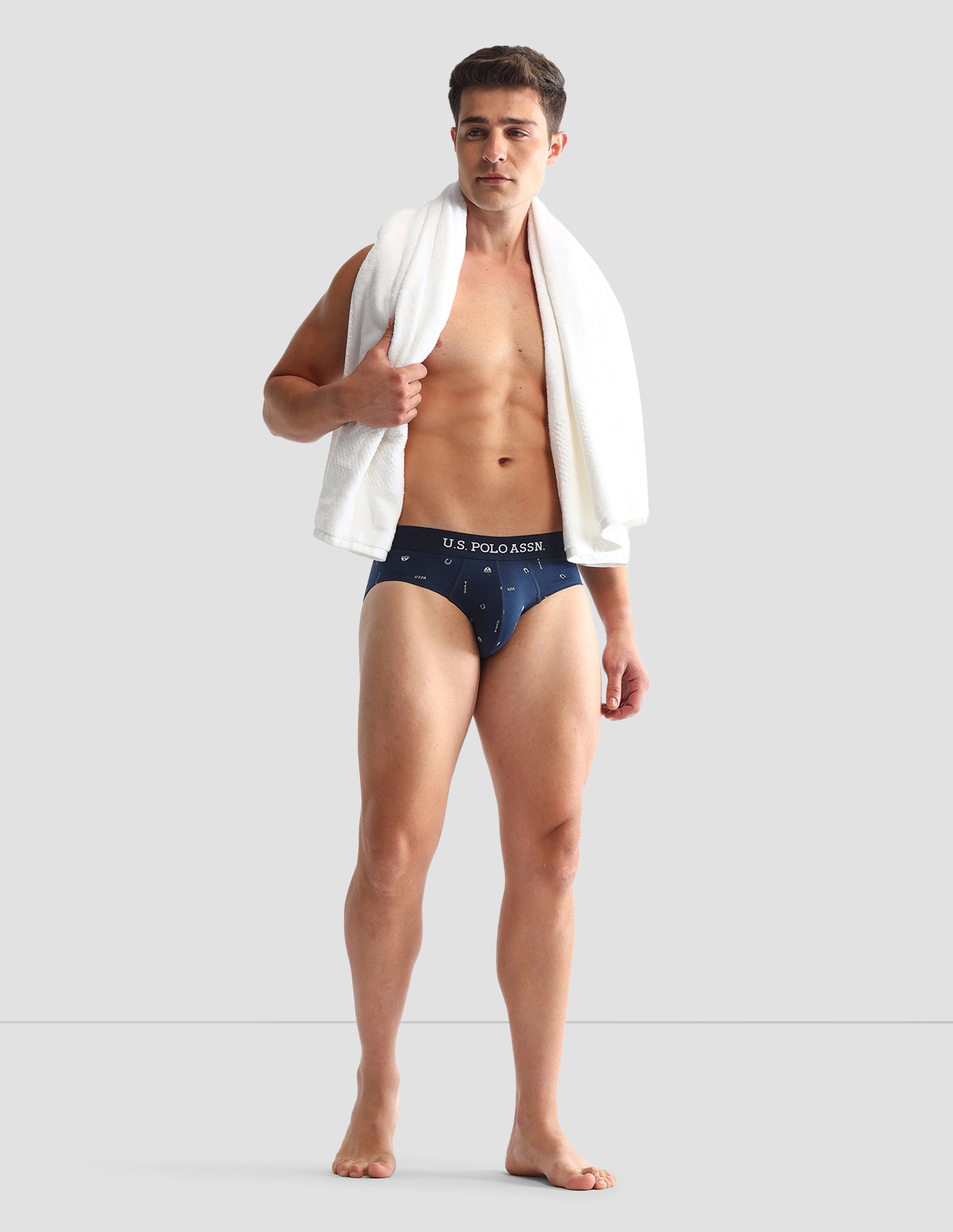 Anti Microbial Printed OEB14 Briefs - Pack Of 3 Navy, Grey Melange and Navy - U.S. POLO ASSN. | Large