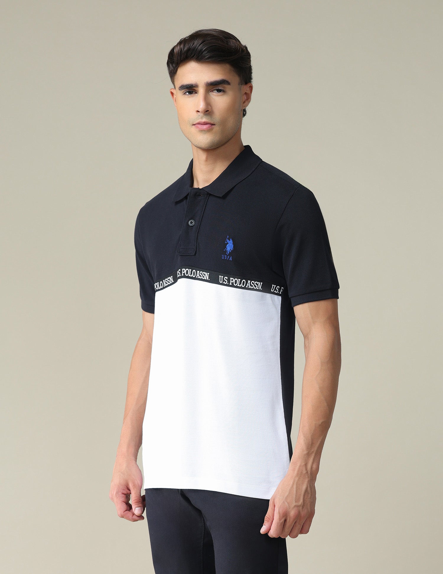 Logo Tape Polo Shirt Black and White - U.S. POLO ASSN. | Large