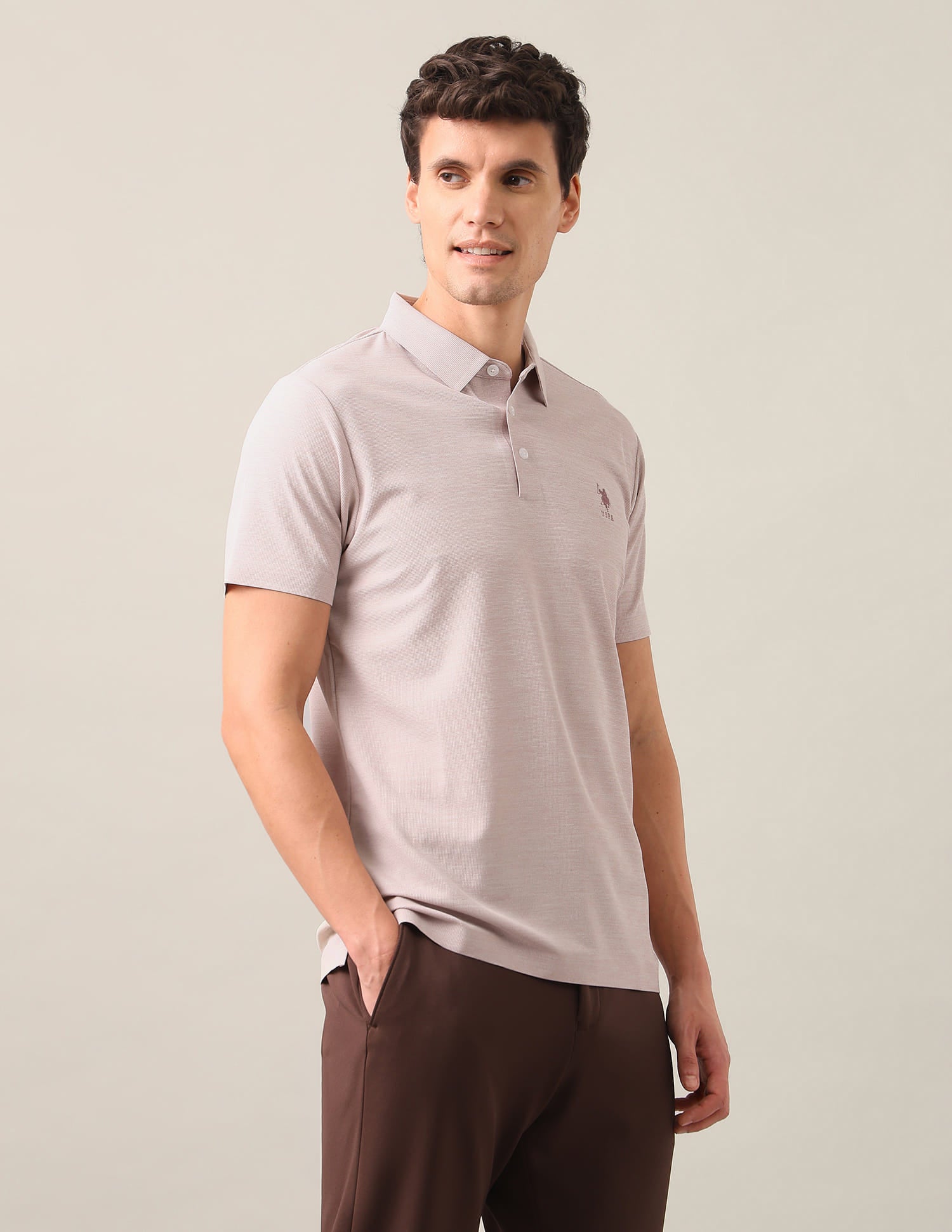 Solid Slim Fit Polo Shirt Pink - U.S. Polo Assn. India | Large