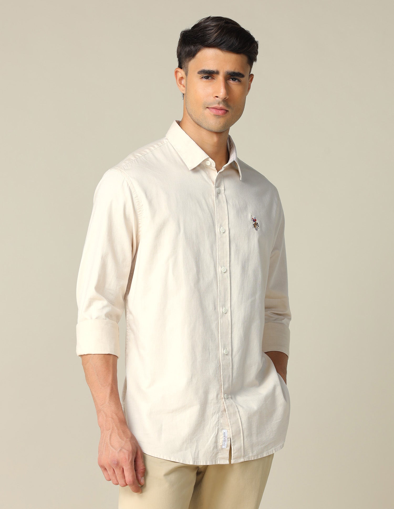 Pure Cotton Tailored Fit Shirt Beige - U.S. POLO ASSN. | Large