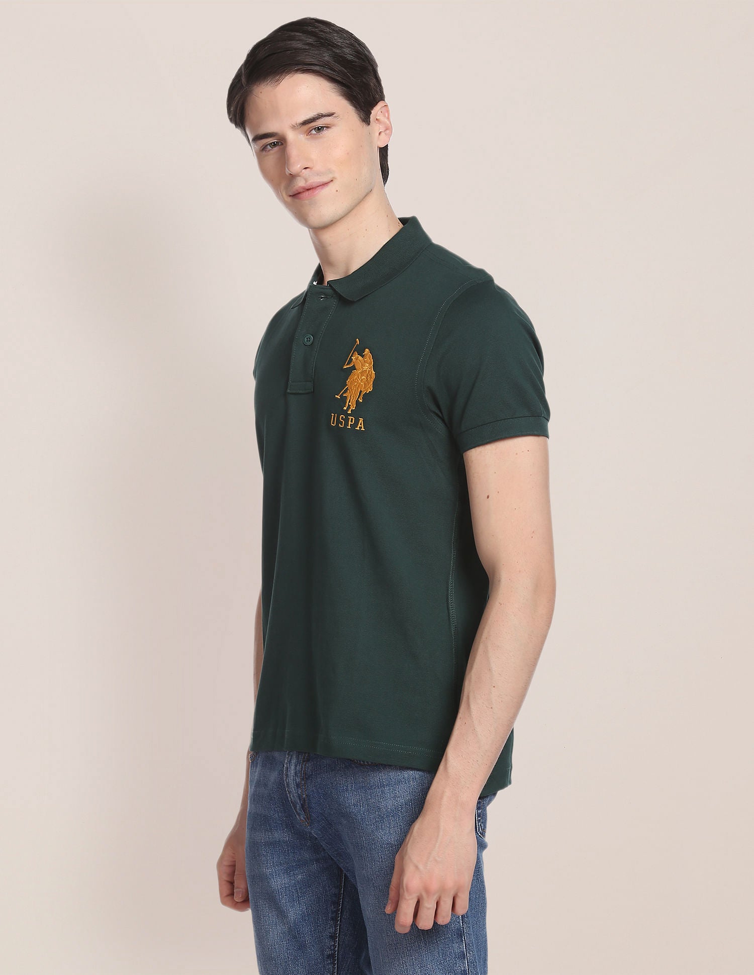 Compact Cotton Logo Polo Shirt Dark Green - U.S. POLO ASSN. | Large