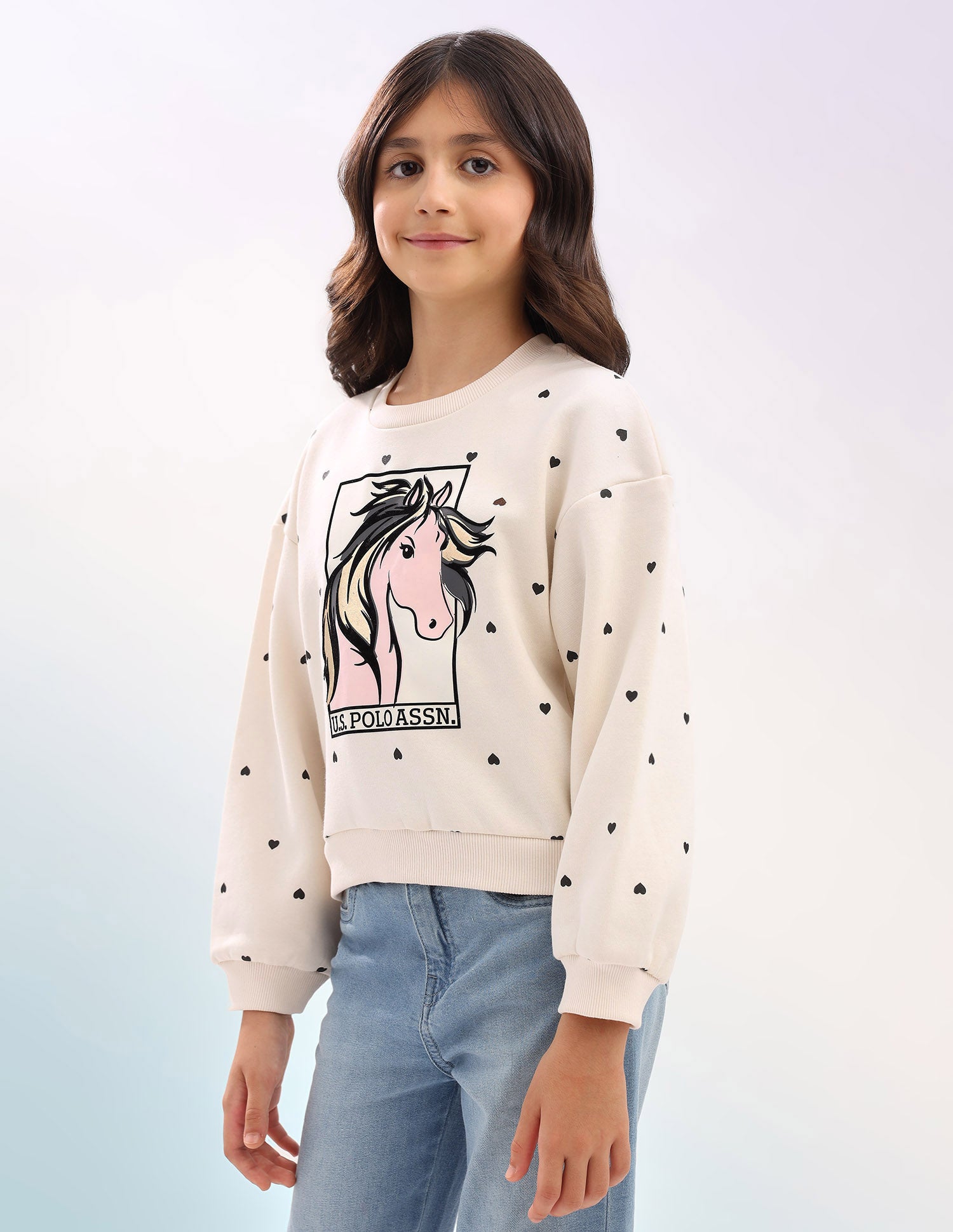 Graphic Printed Regular Fit Sweatshirt Beige - U.S. POLO ASSN. | Large