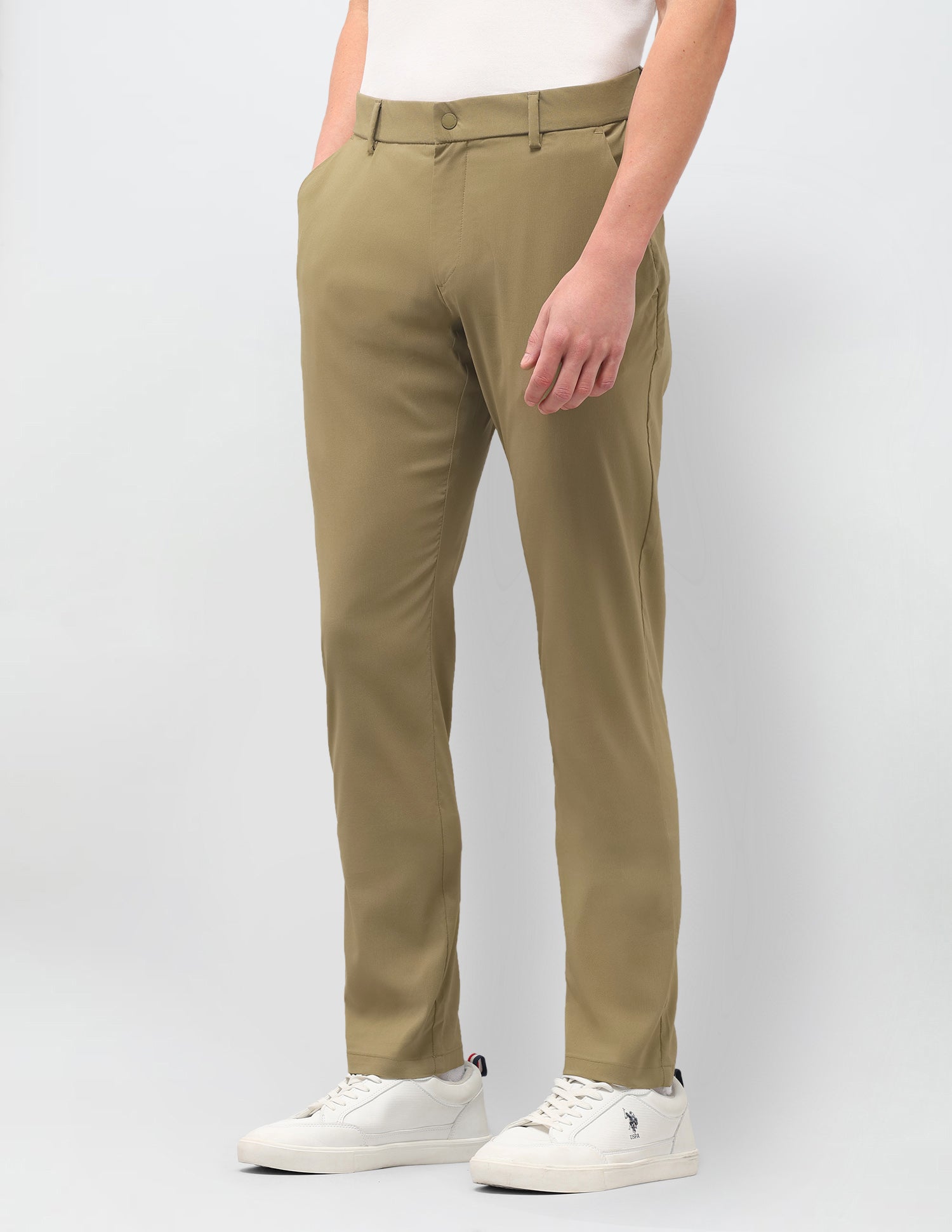 Satin Austin Slim Fit Trousers Khaki - U.S. Polo Assn. India | Large