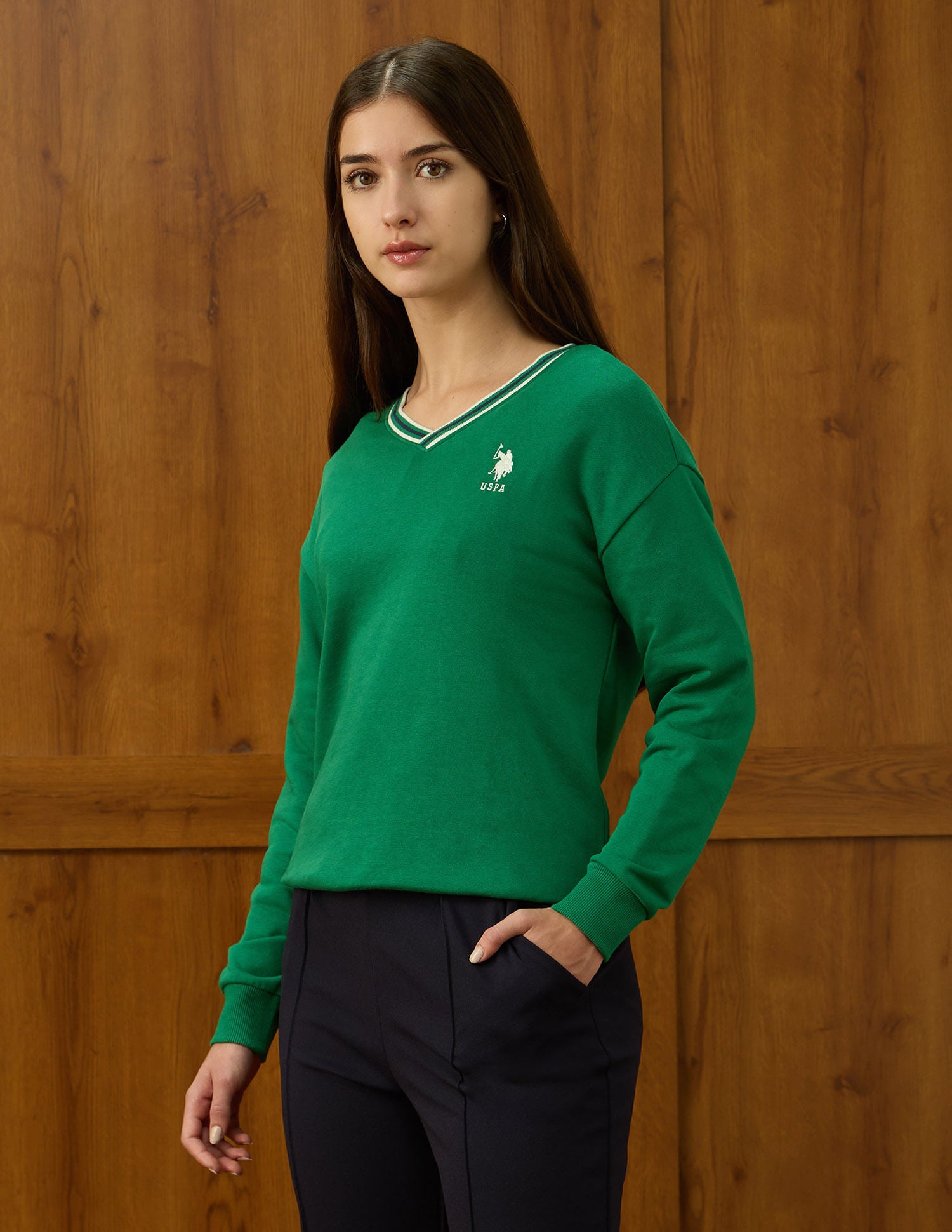 Solid Regular Fit Sweatshirt Green - U.S. POLO ASSN. | Large