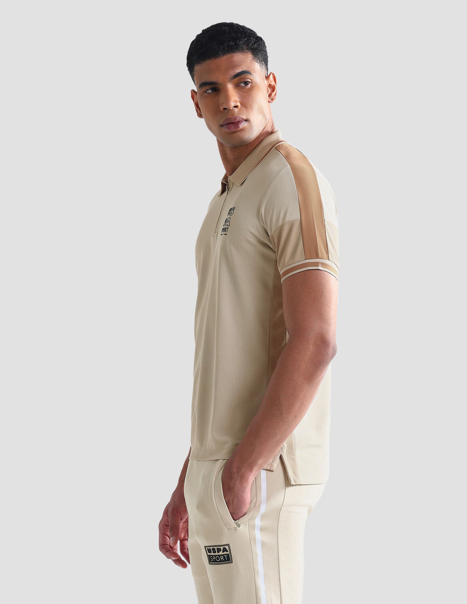 Tipped Collar Slim Fit Polo Shirt Beige - U.S. Polo Assn. India | Large