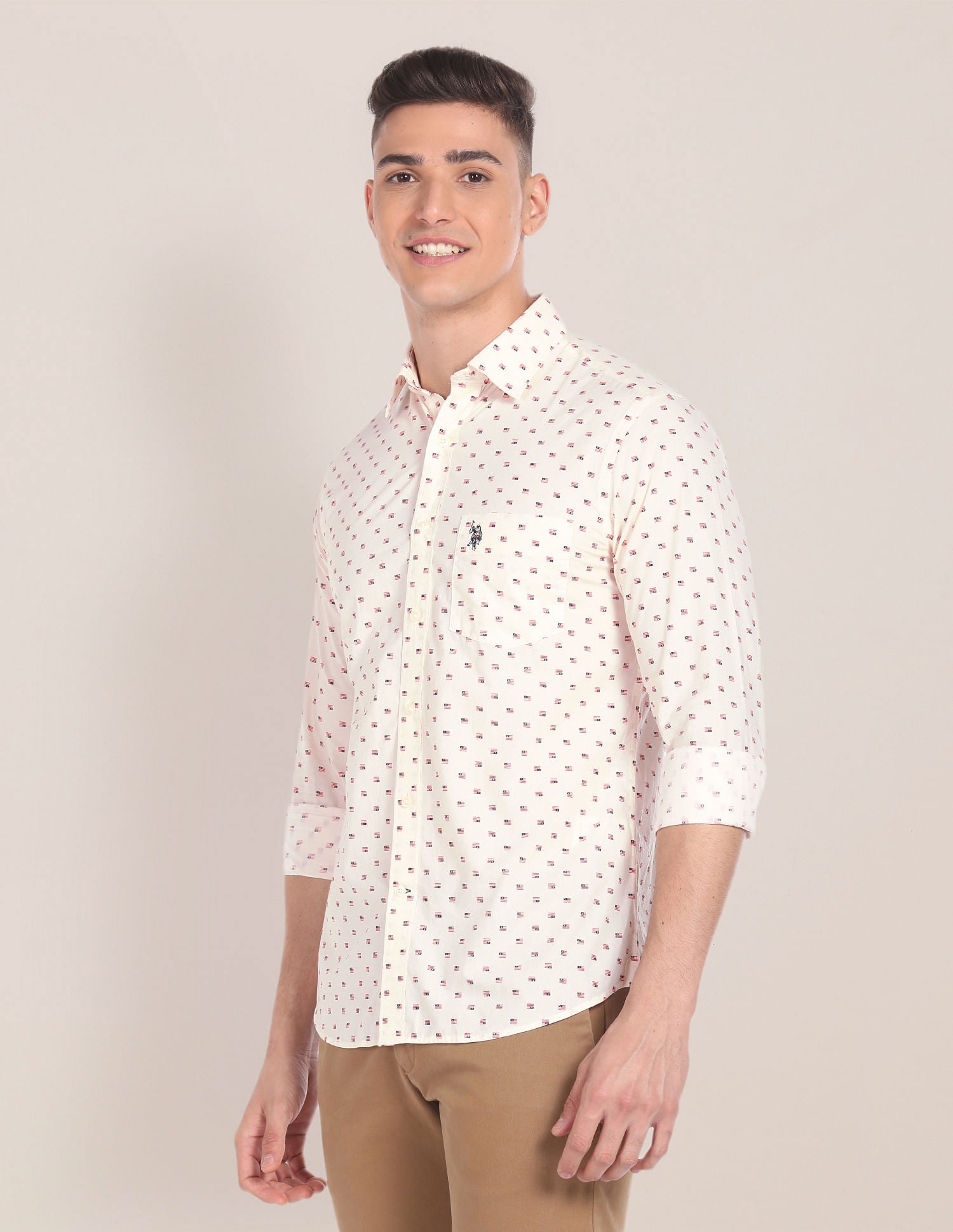 Spread Collar Brand Print Shirt Ivory - U.S. POLO ASSN. | Large