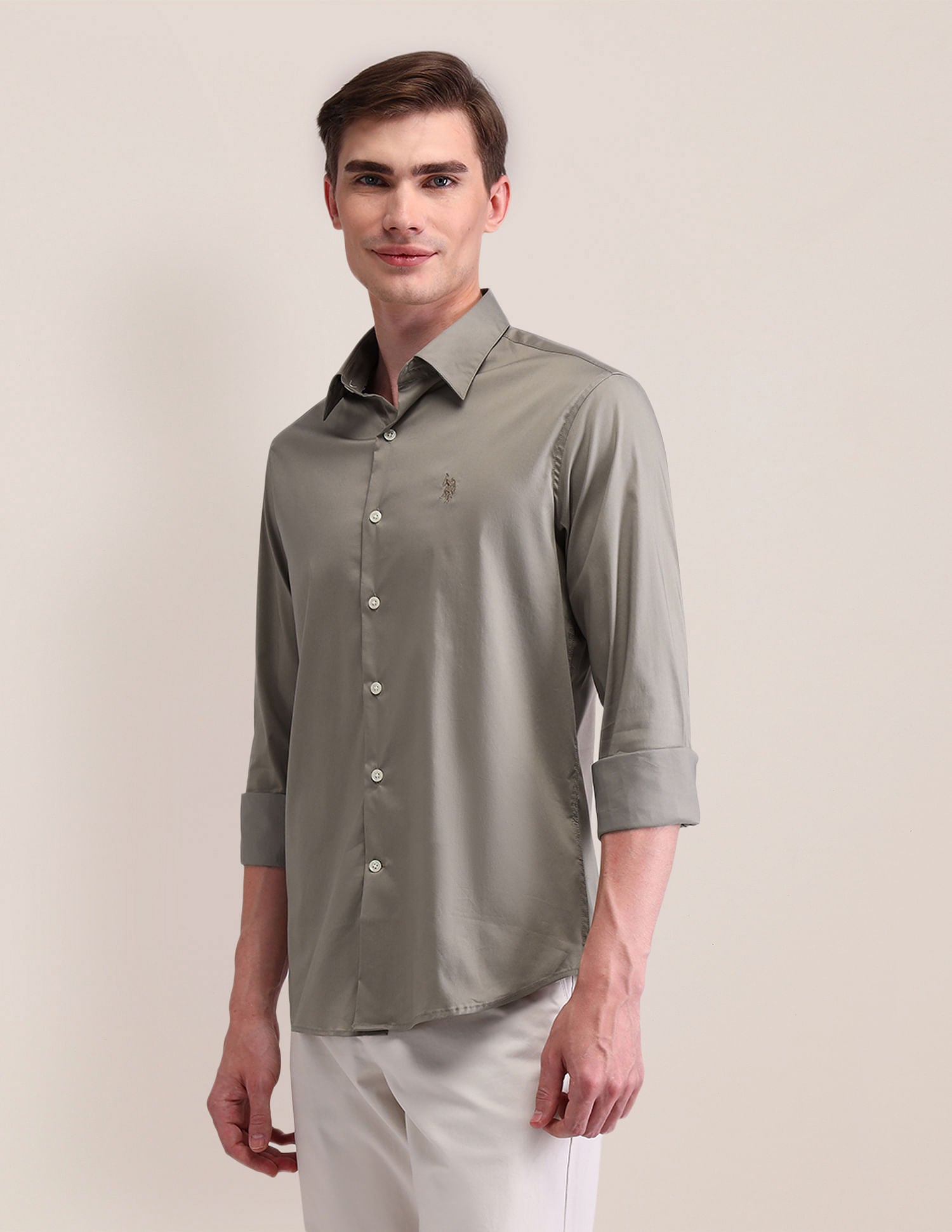 Cotton Regular Fit Shirt Khaki - U.S. Polo Assn. India | Large