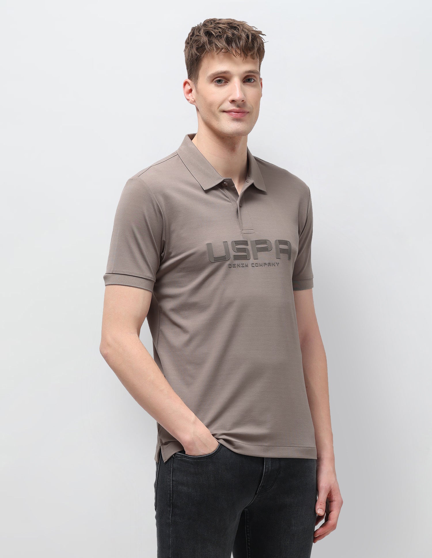 Brand Embossed Muscle Fit Polo Shirt Light Khaki - U.S. Polo Assn. India | Large