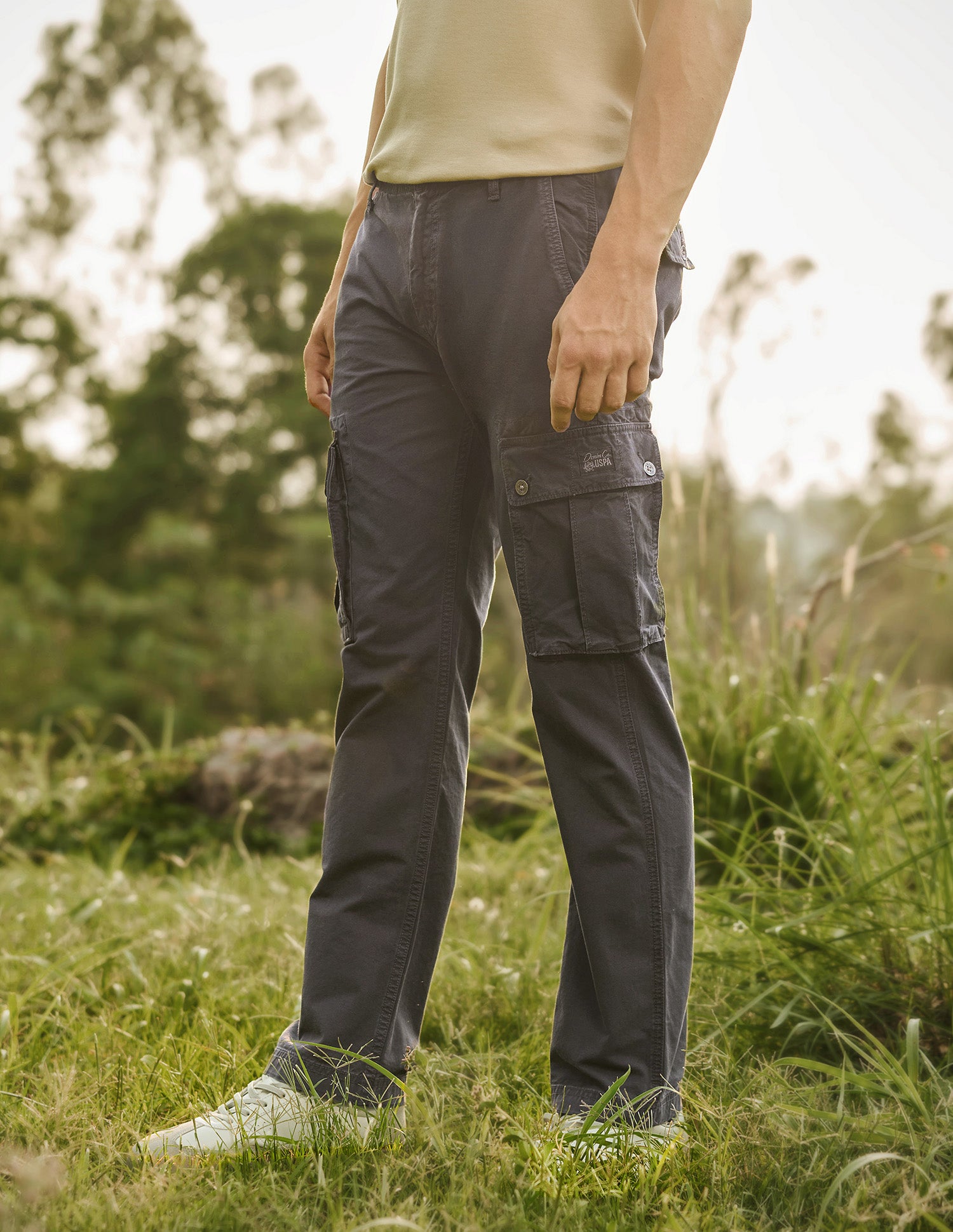 Pure Cotton Straight Fit Twill Trousers Polo Grey - U.S. Polo Assn. India | Large