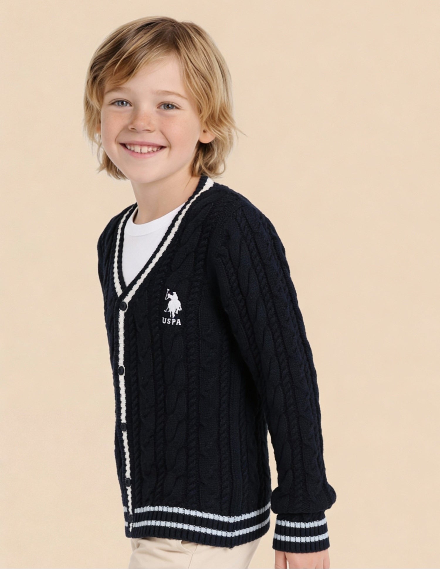 Boys Patterned Knit Regular Fit Sweater Navy - U.S. Polo Assn. India | Large