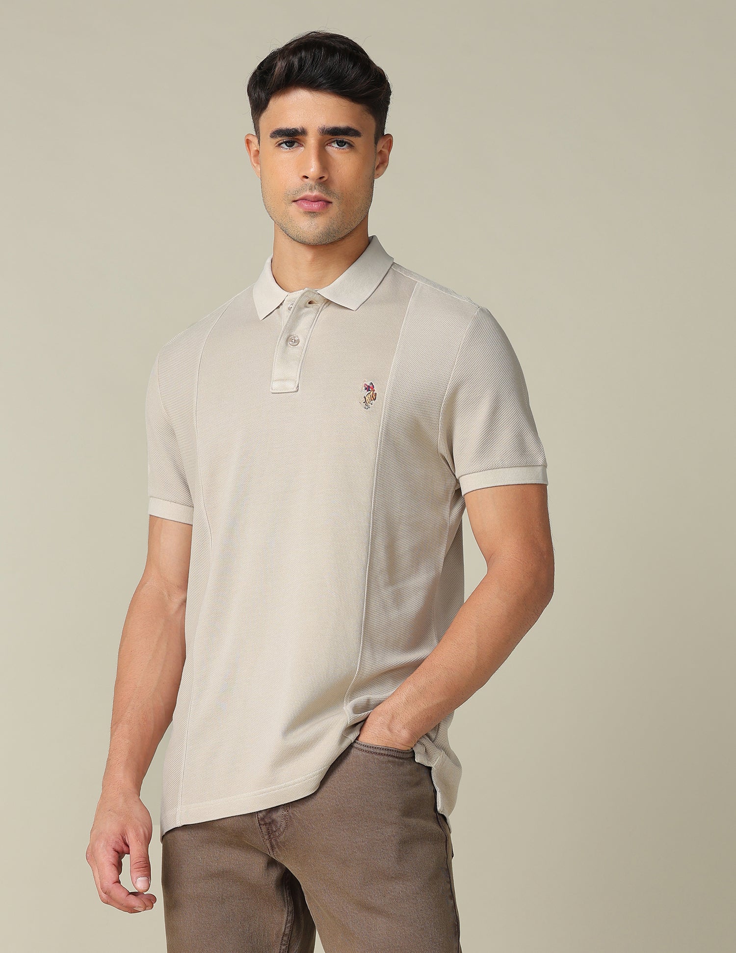 Pure Cotton Muscle Fit Polo Shirt Beige - U.S. POLO ASSN. | Large