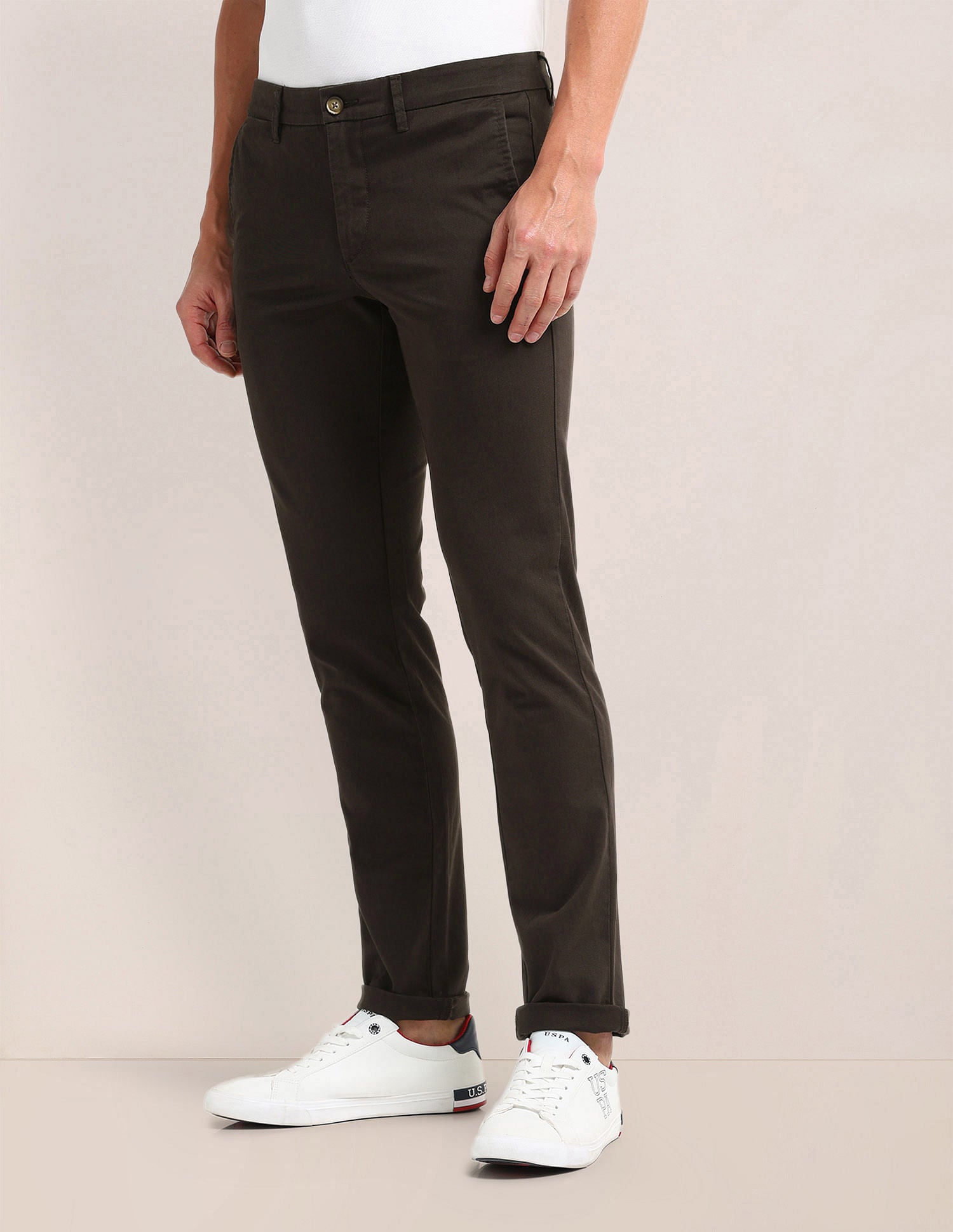 Denver Slim Fit Solid Trousers Brown - U.S. POLO ASSN. | Large