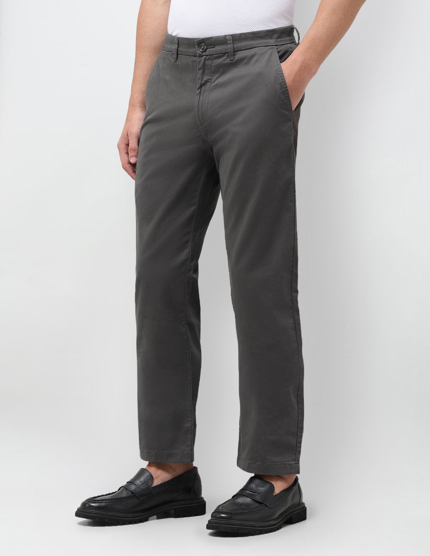 Straight Fit Satin Trousers Dark Grey - U.S. Polo Assn. India | Large