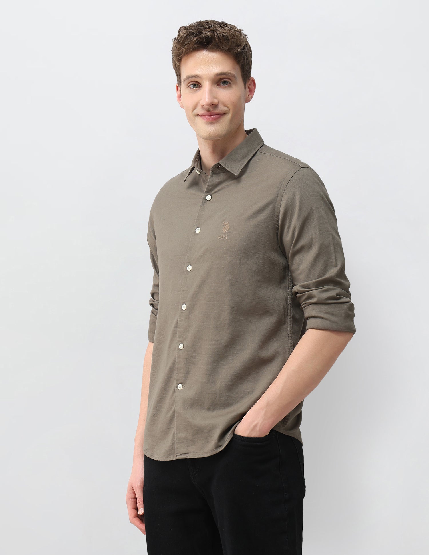 Solid Dobby Shirt Olive - U.S. Polo Assn. India | Large