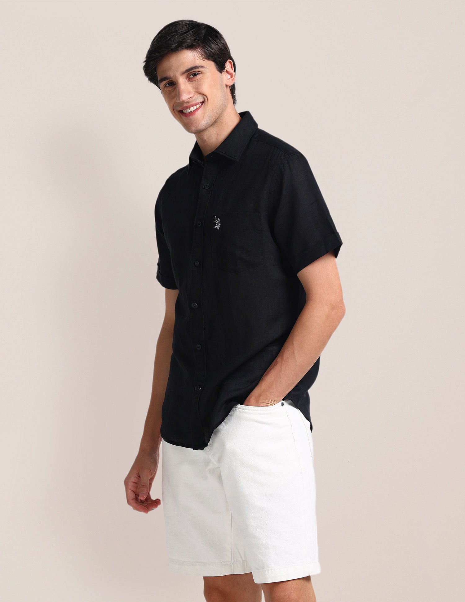 Tailored Fit Linen Shirt Black - U.S. POLO ASSN. | Large